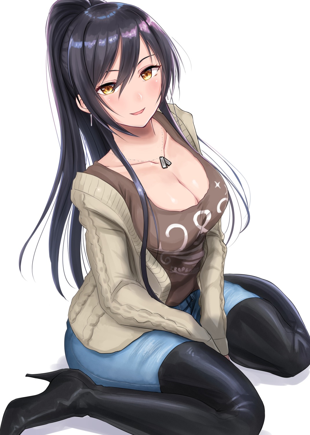 cleavage, heels, shirase_sakuya, shogun_(a96040021), sweater, the_idolm@ster, the_idolm@ster_shiny_colors