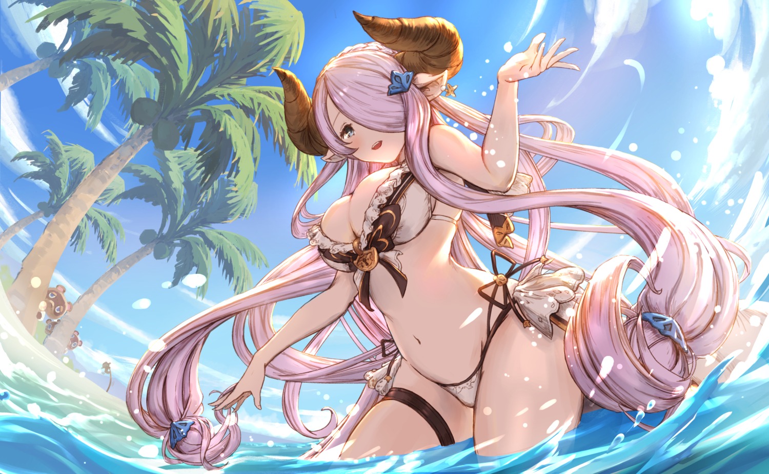 bikini, cleavage, garter, granblue_fantasy, horns, narumeia_(granblue_fantasy), pointy_ears, swimsuits