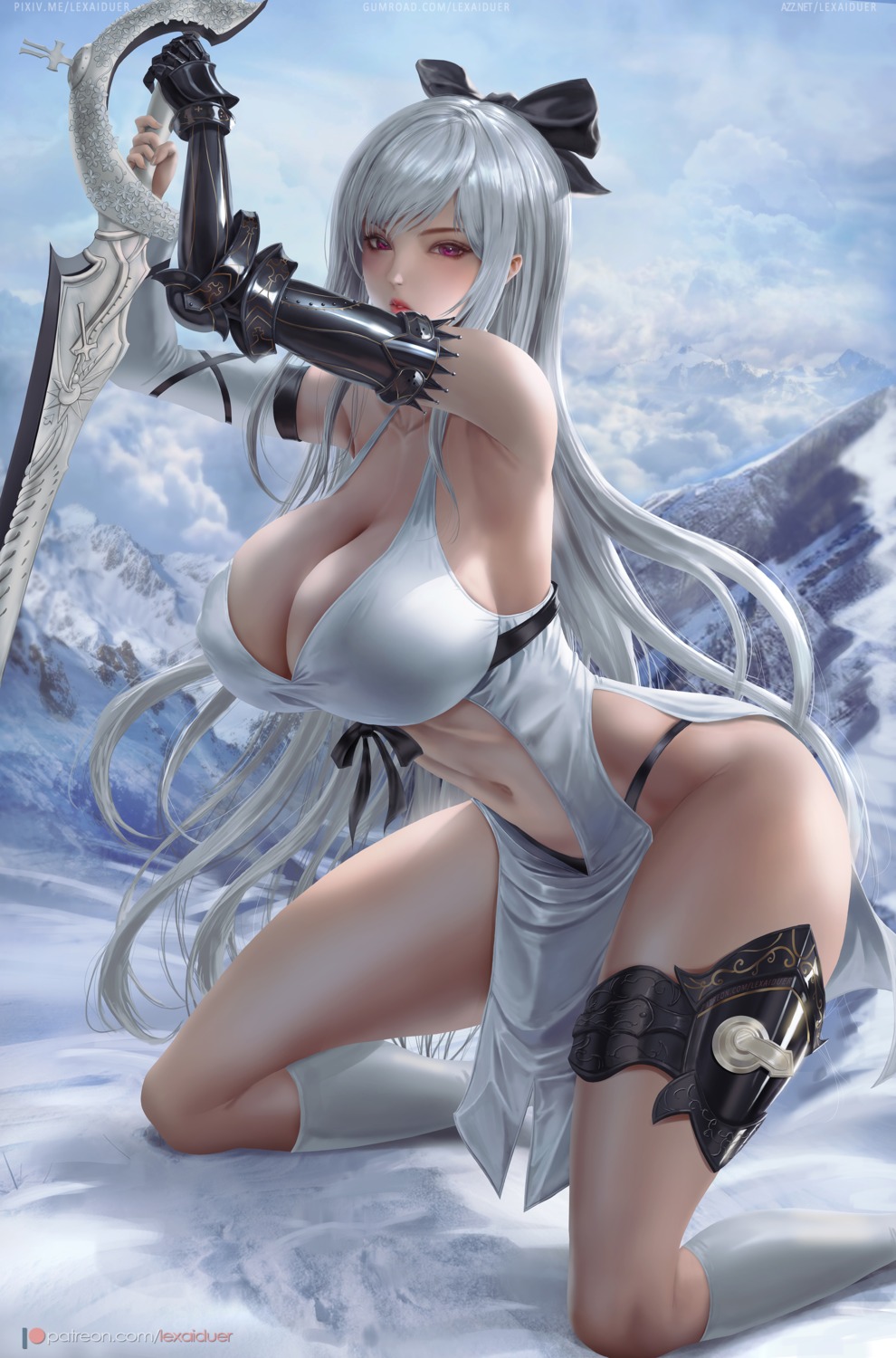 armor, drakengard, dress, garter, lexaiduer, no_bra, pantsu, sword, zero_(drakengard)