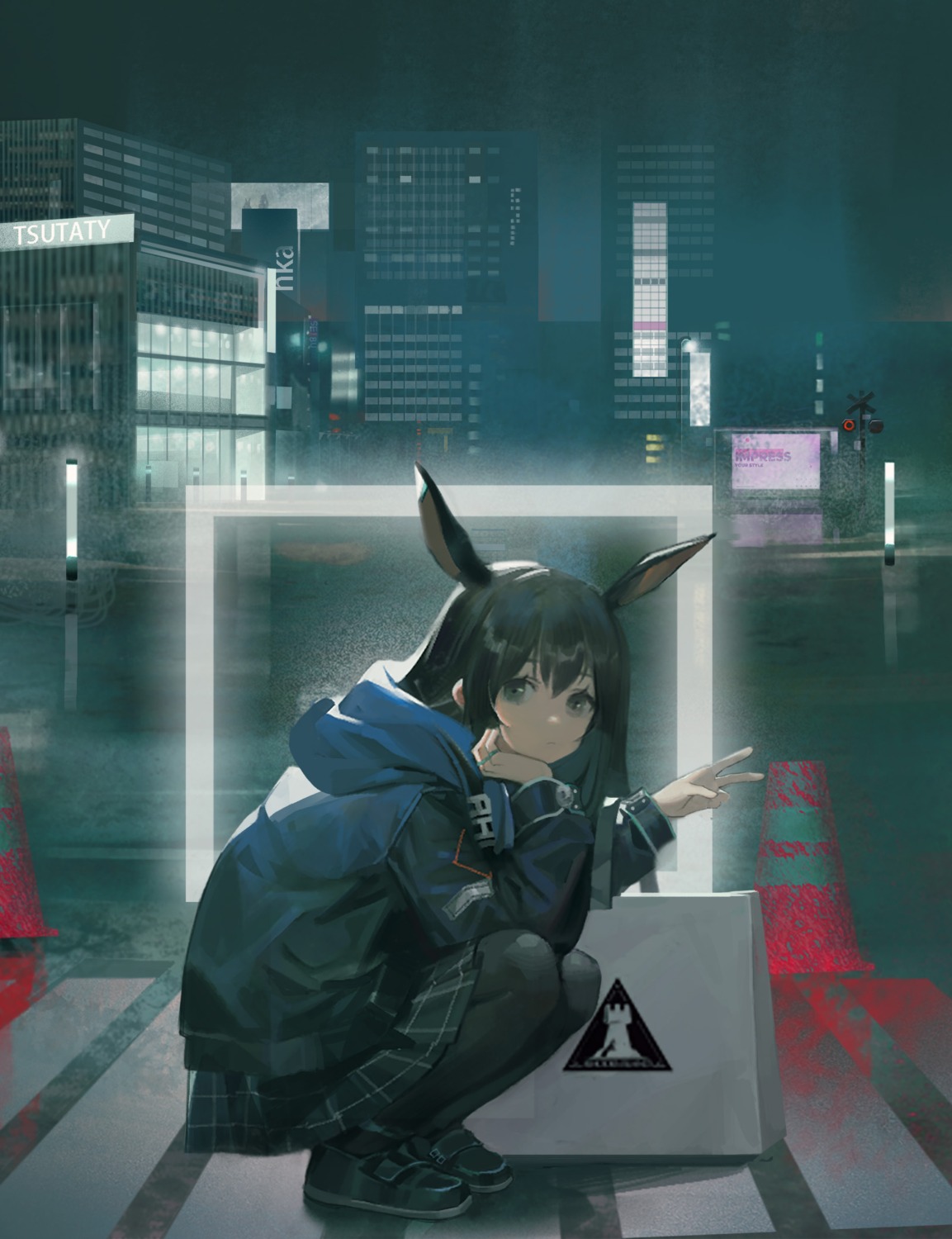 amiya_(arknights), animal_ears, arknights, bunny_ears, skirt_lift, zheshe_jing