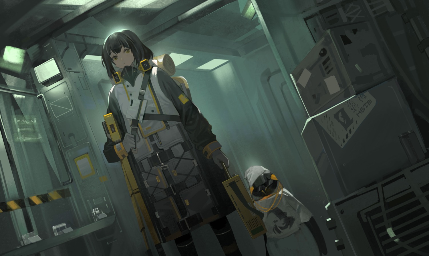 arknights, magallan_(arknights), penguin, zheshe_jing