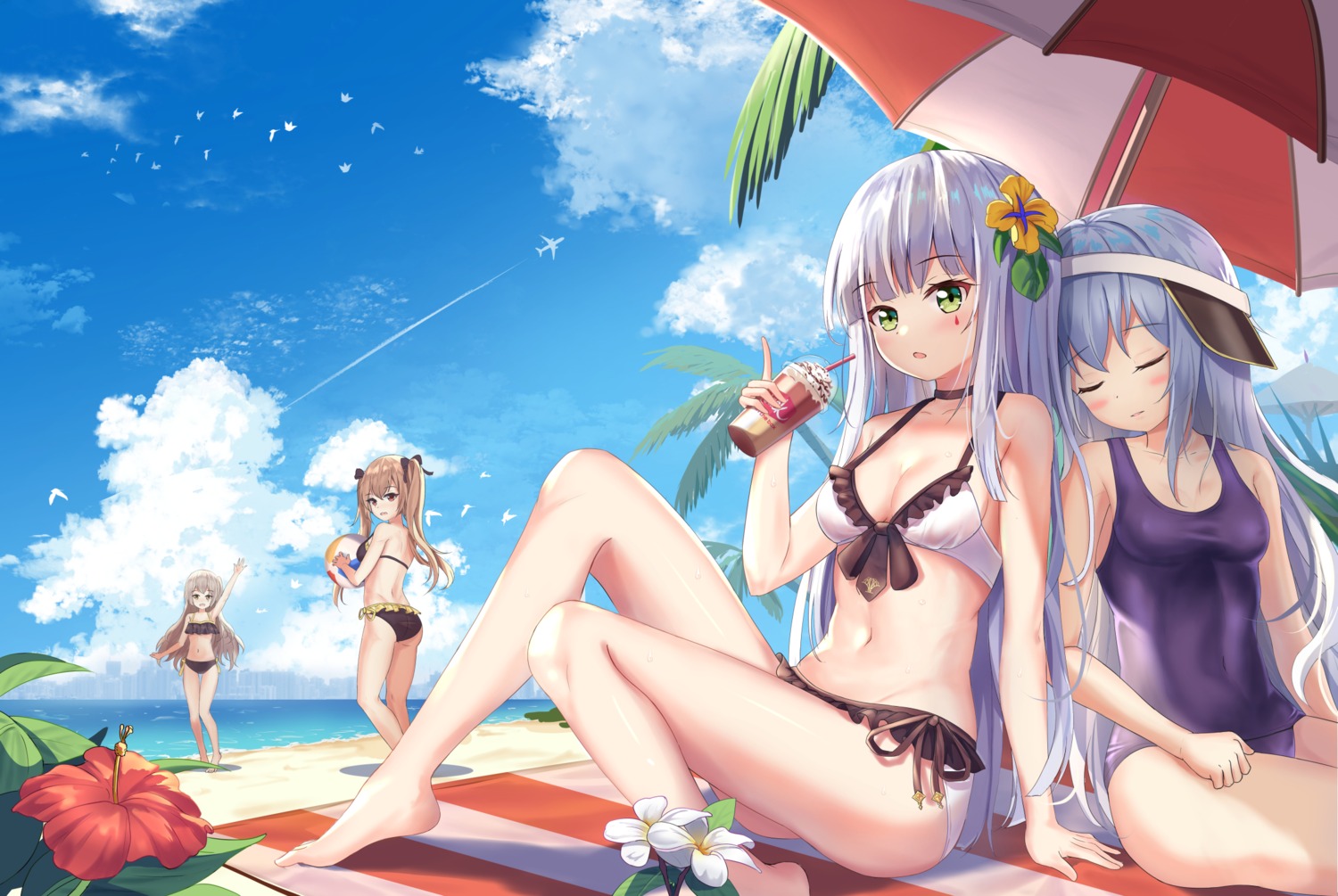 ass, bikini, cleavage, g11_(girls_frontline), girls_frontline, hk416_(girls_frontline), icewine, school_swimsuit, swimsuits, ump45_(girls_frontline), ump9_(girls_frontline)