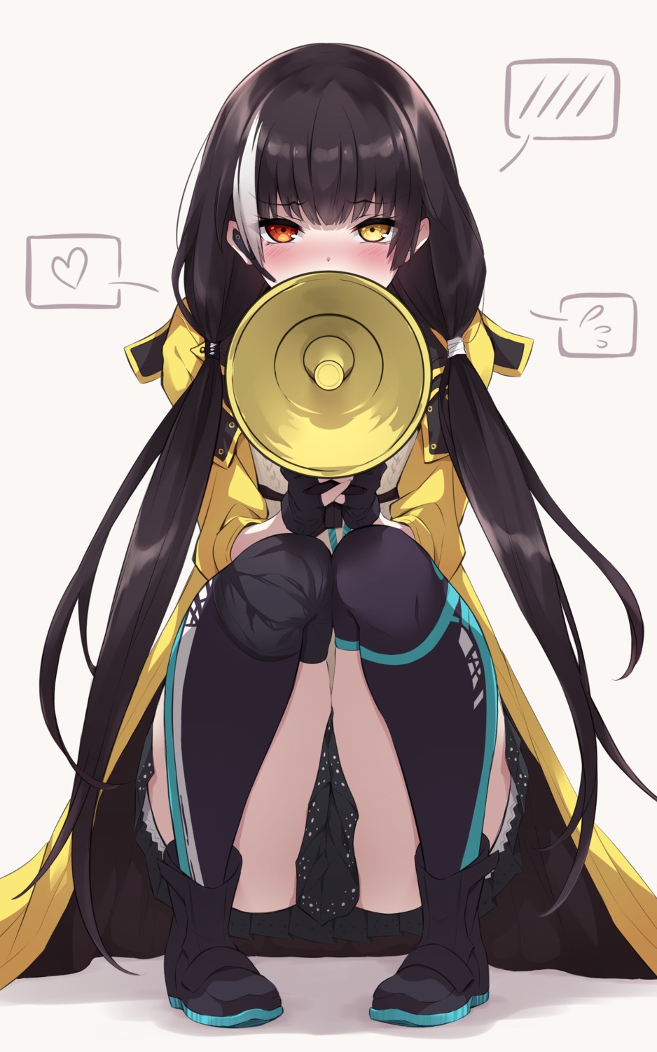 diieru, girls_frontline, heterochromia, ro635_(girls_frontline), skirt_lift, thighhighs