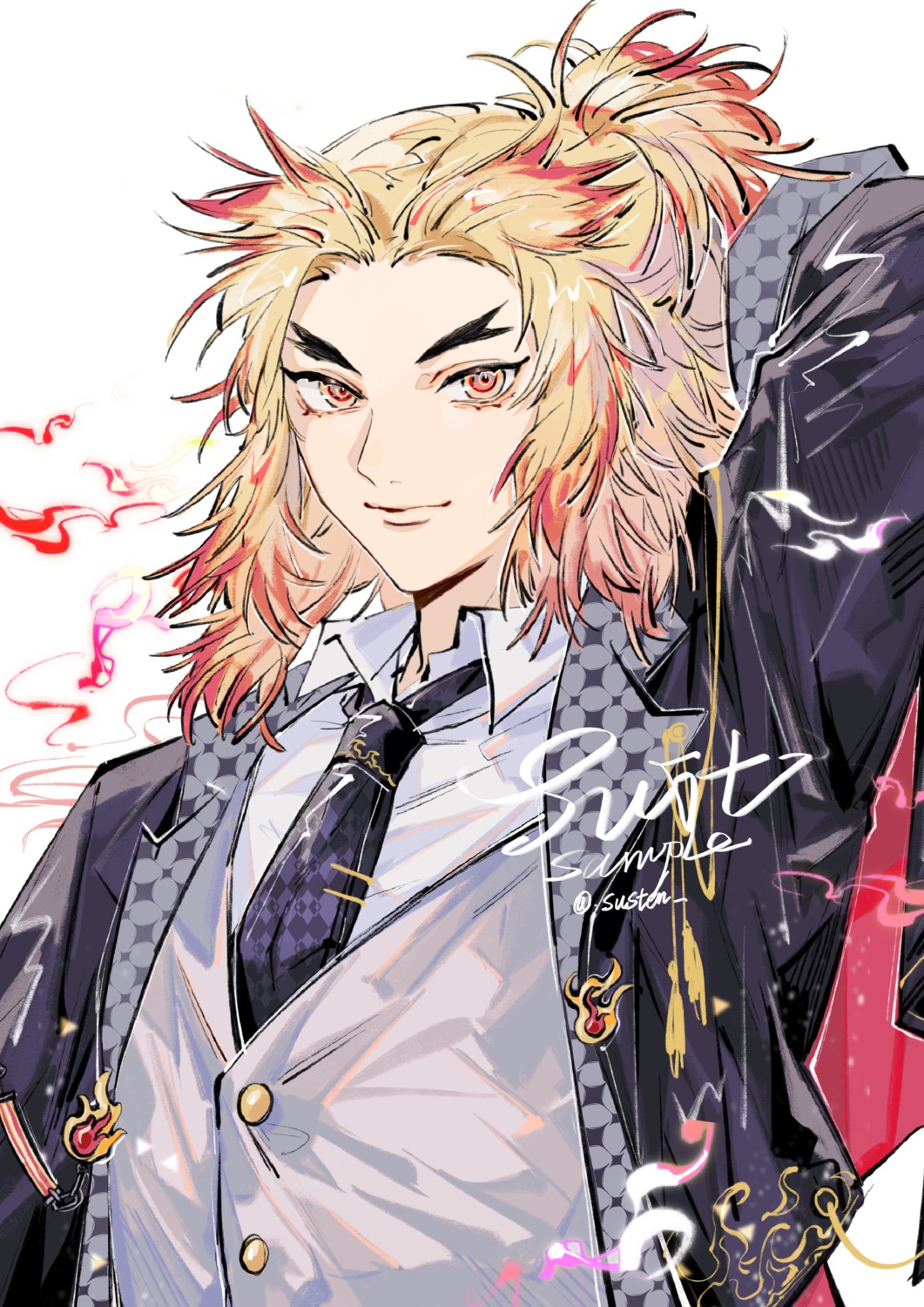 business_suit, kimetsu_no_yaiba, male, rengoku_kyoujurou, susten+