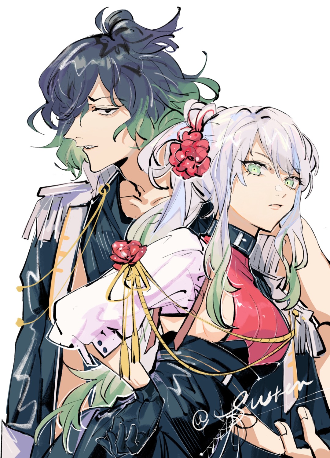 daki_(kimetsu_no_yaiba), gyuutarou_(kimetsu_no_yaiba), kimetsu_no_yaiba, no_bra, susten+