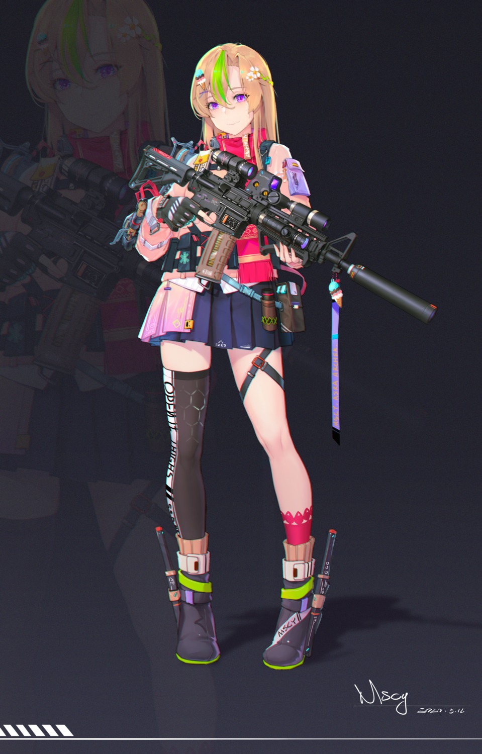 garter, gun, miyama_tsubaki_me, thighhighs, weapon