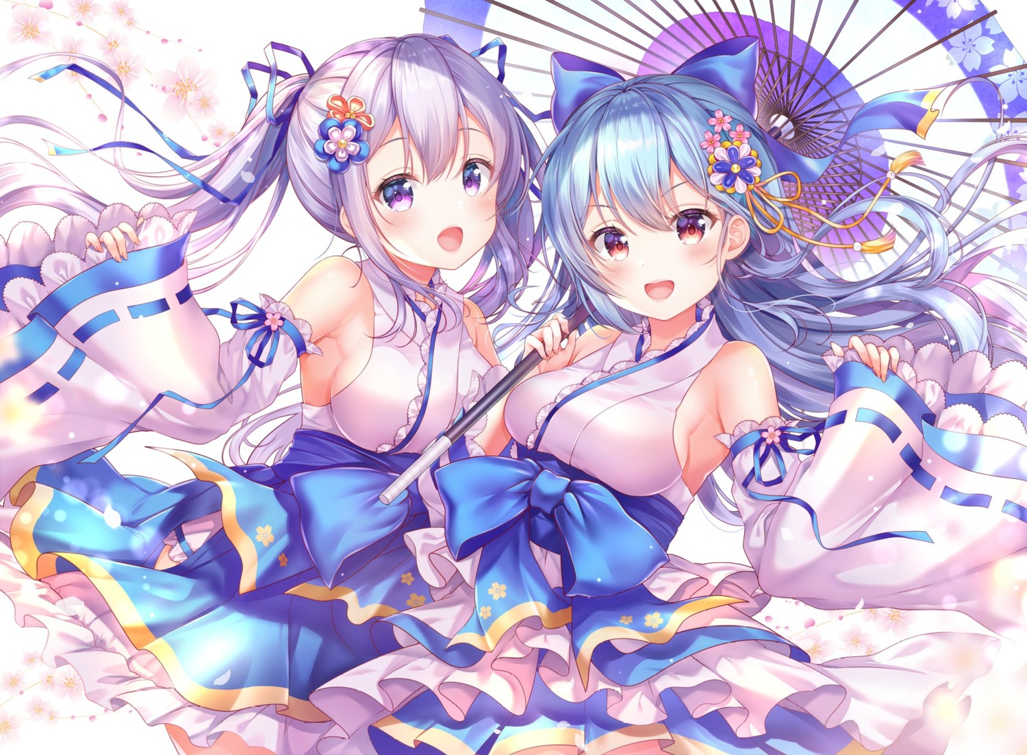 aoba_chise, aoba_project, aoba_rena, miko, no_bra, sakura_moyon, skirt_lift, umbrella