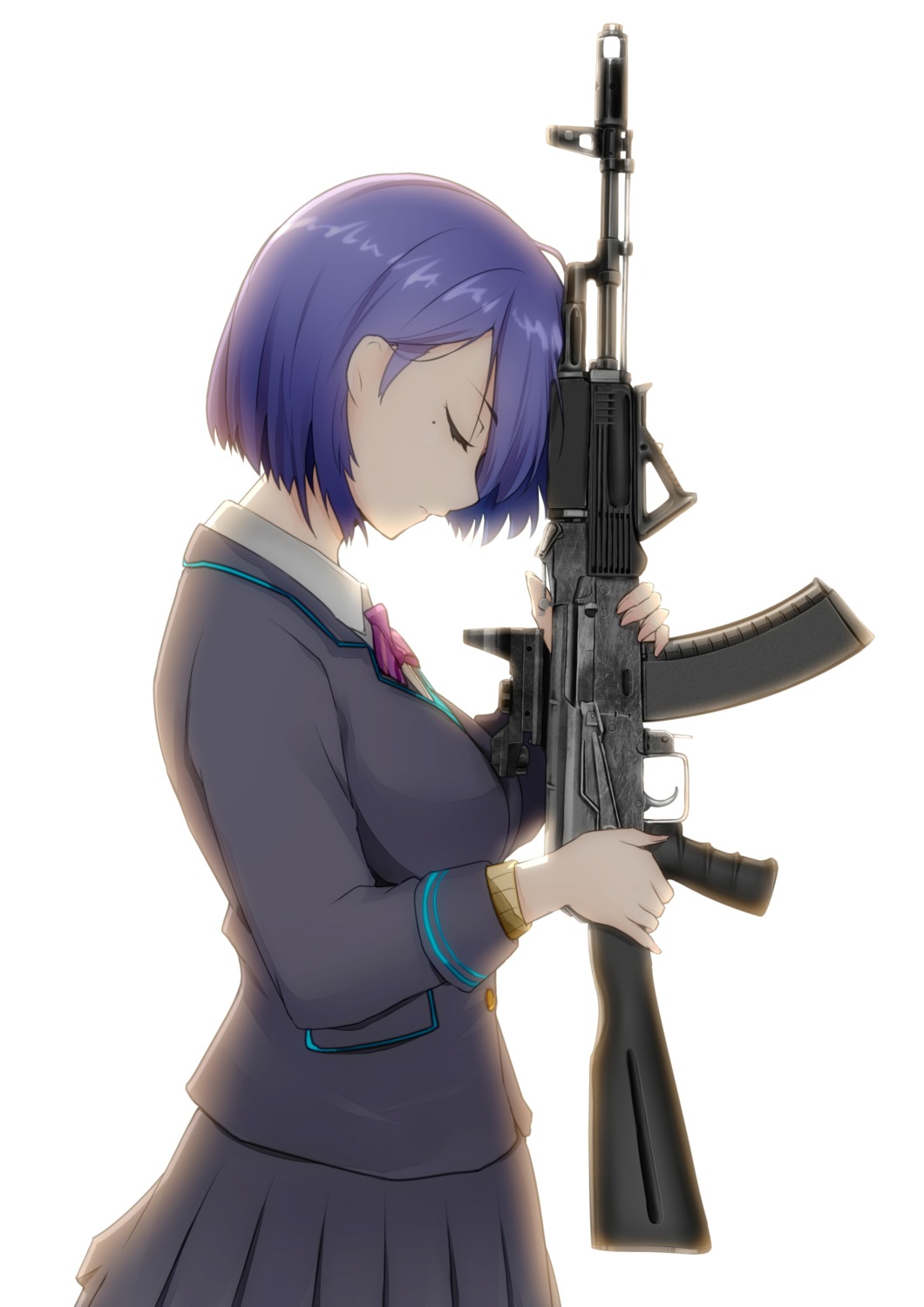gun, nijisanji, seifuku, shizuka_rin, suzuki-shi, sweater