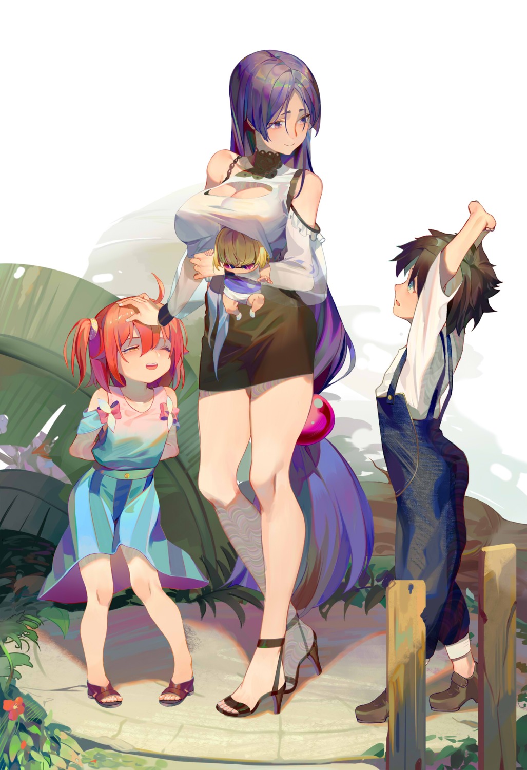 98ysx, dress, fate/grand_order, fujimaru_ritsuka_(female), fujimaru_ritsuka_(male), heels, minamoto_no_raikou_(fate), overalls