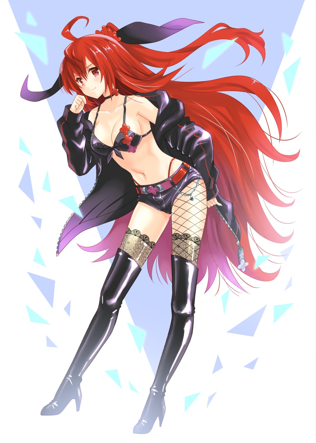 bikini, code:_dragon_blood, fishnets, heels, open_shirt, swimsuits, thighhighs, uonuma_yuu