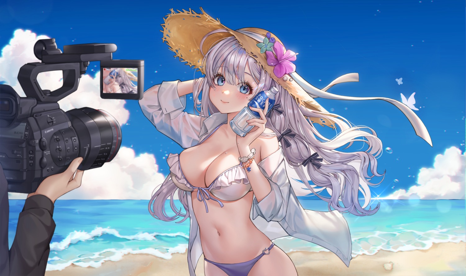 bikini, buchu, dress_shirt, open_shirt, see_through, swimsuits
