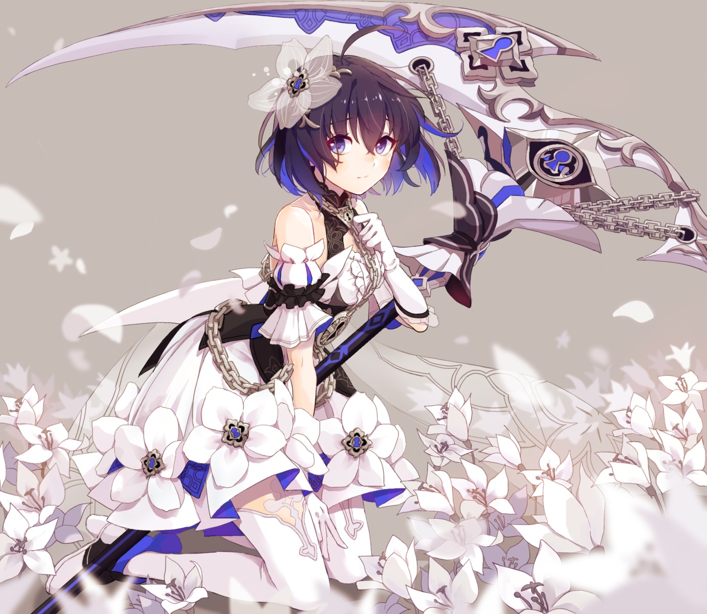 benghuai_xueyuan, dress, heels, honkai_impact, nasubi_(1ra1ri1ko2cho1mi2na), seele_vollerei, thighhighs, weapon