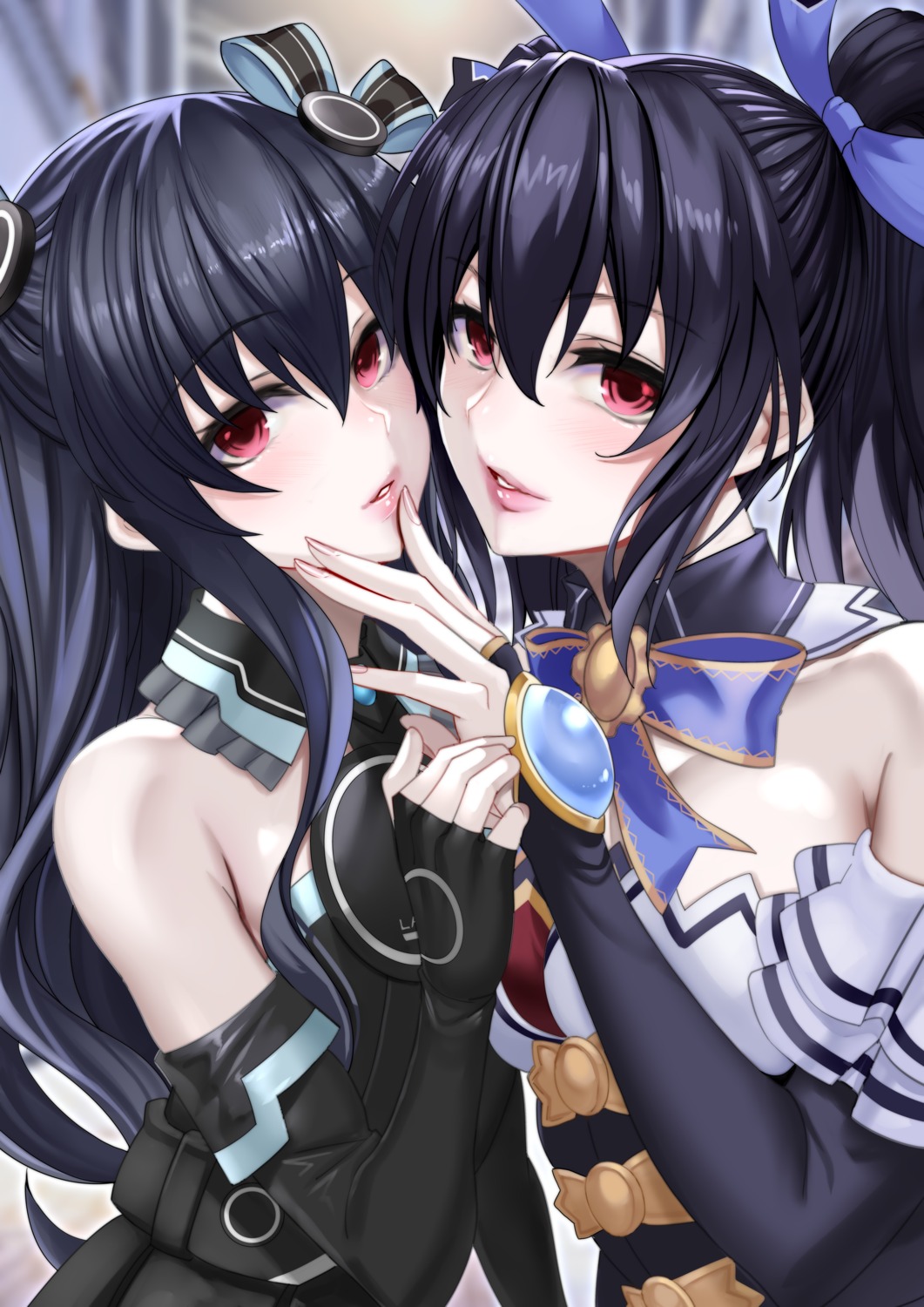choujigen_game_neptune, dress, noire, nyamota_(noraneko_koubou), uni_(choujigen_game_neptune), yuri