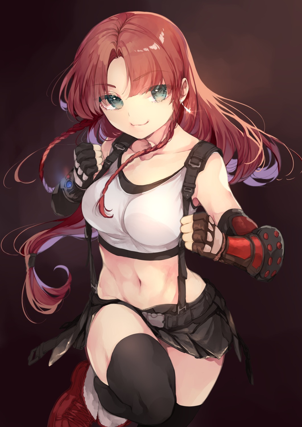 cosplay, final_fantasy, final_fantasy_vii, hong_meiling, risui, skirt_lift, thighhighs, tifa_lockhart