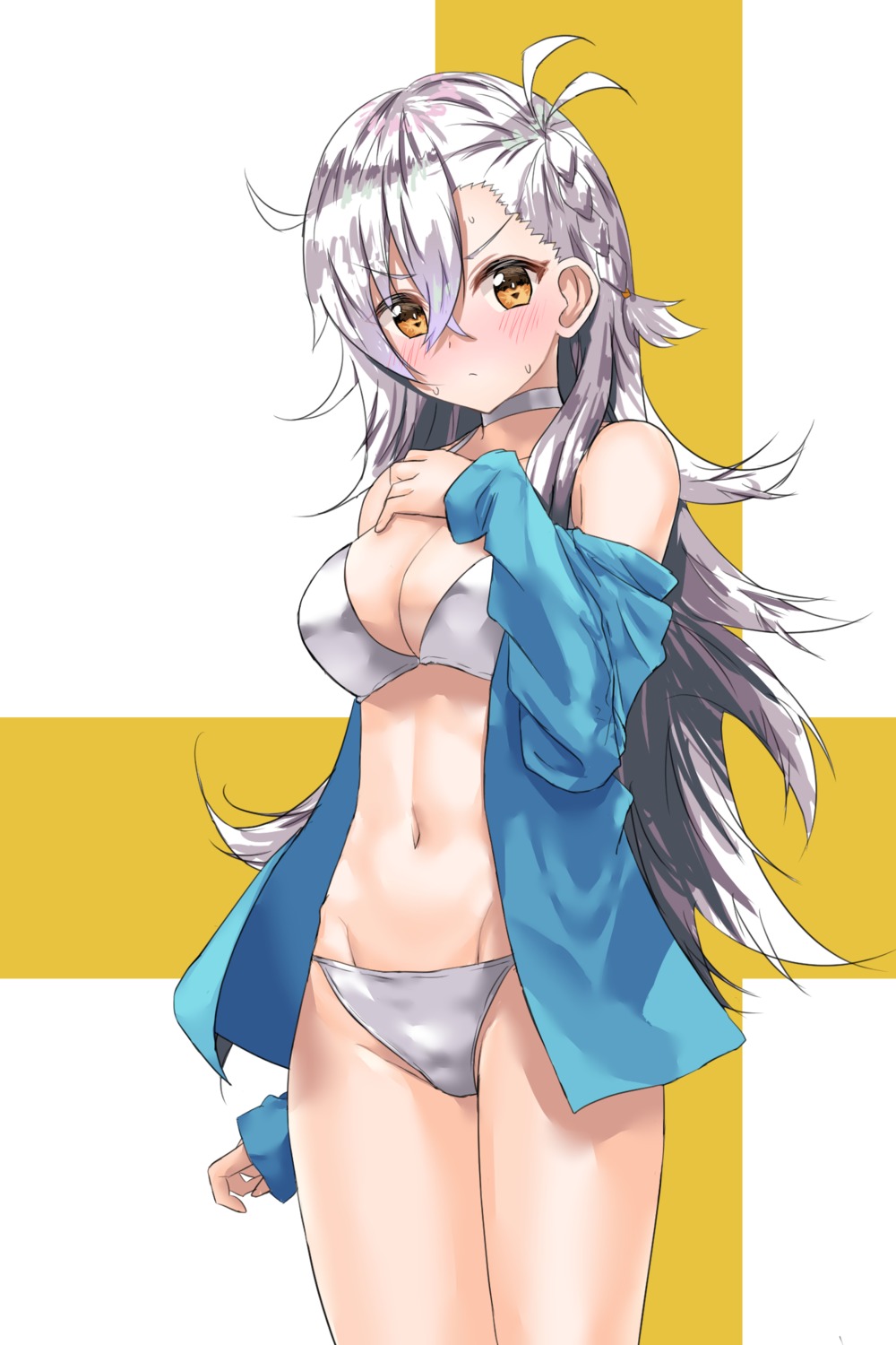 ashinagi_(bijutu1), bikini, breast_hold, fate/grand_order, olga_marie_animusphere, open_shirt, swimsuits