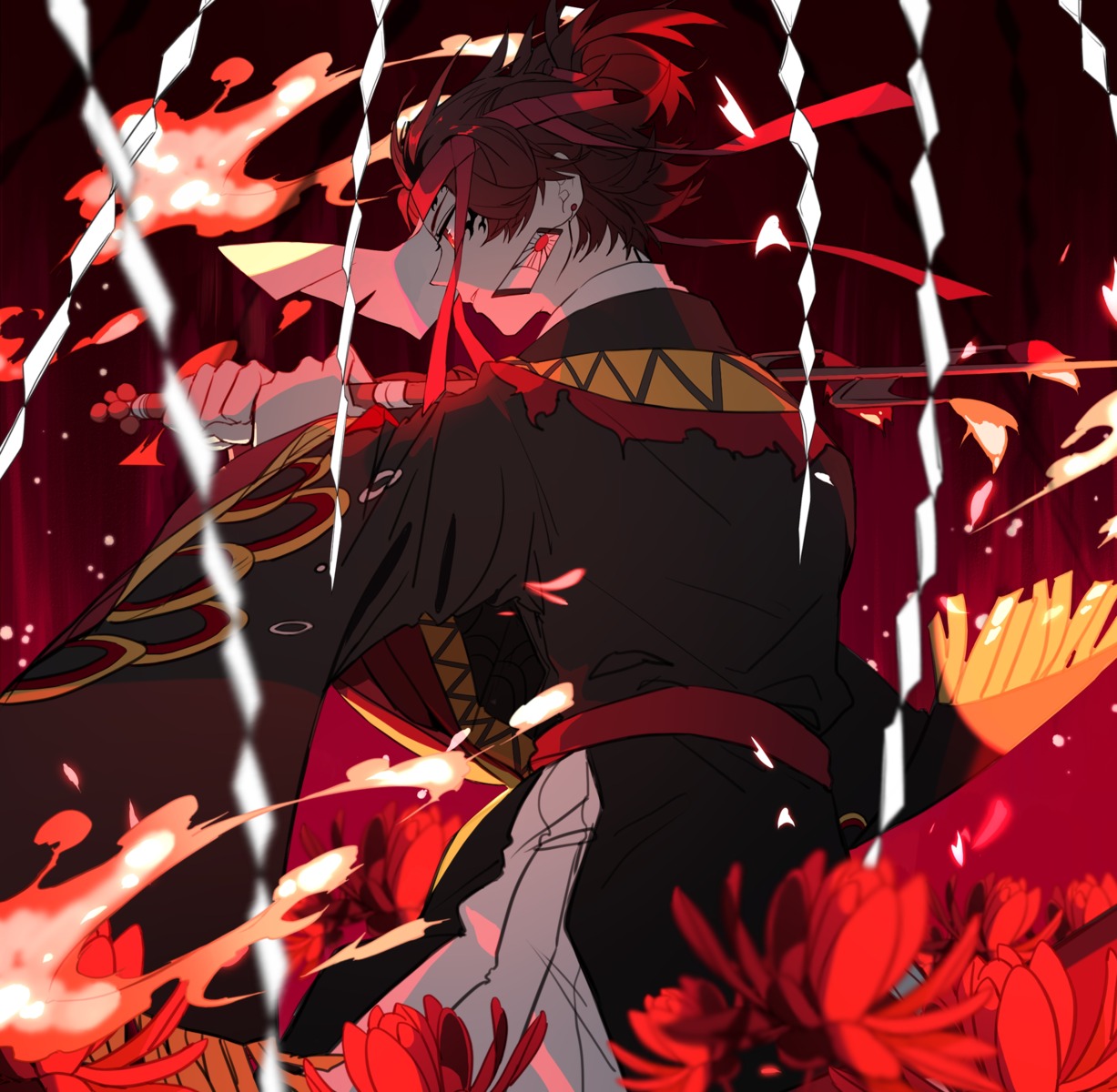 47_(artist), asian_clothes, kamado_tanjirou, kimetsu_no_yaiba, male, sword