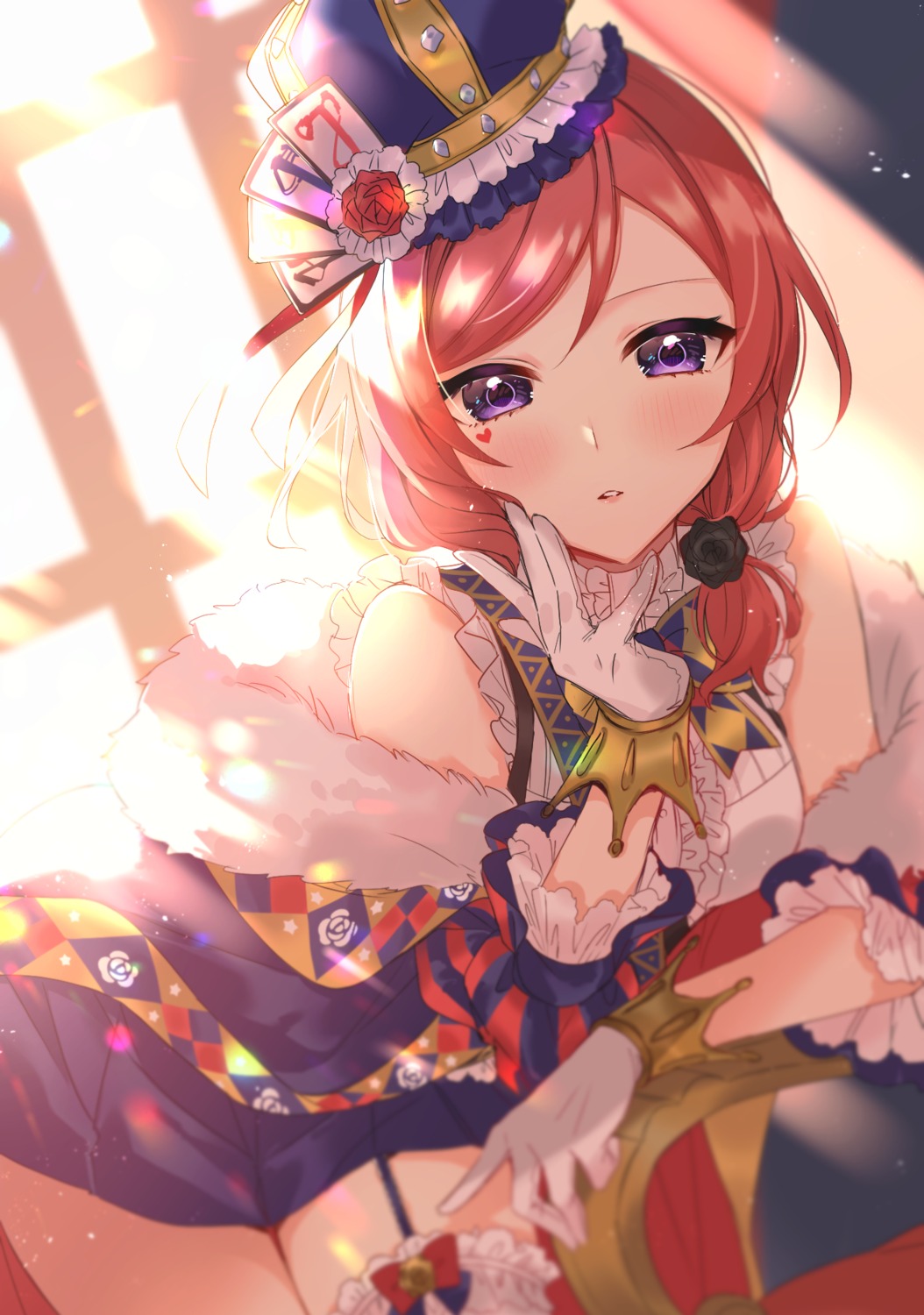breast_hold, love_live!, love_live!_(series), nishikino_maki, skirt_lift, stockings, tattoo, thighhighs, wasa_(pixiv29582664)