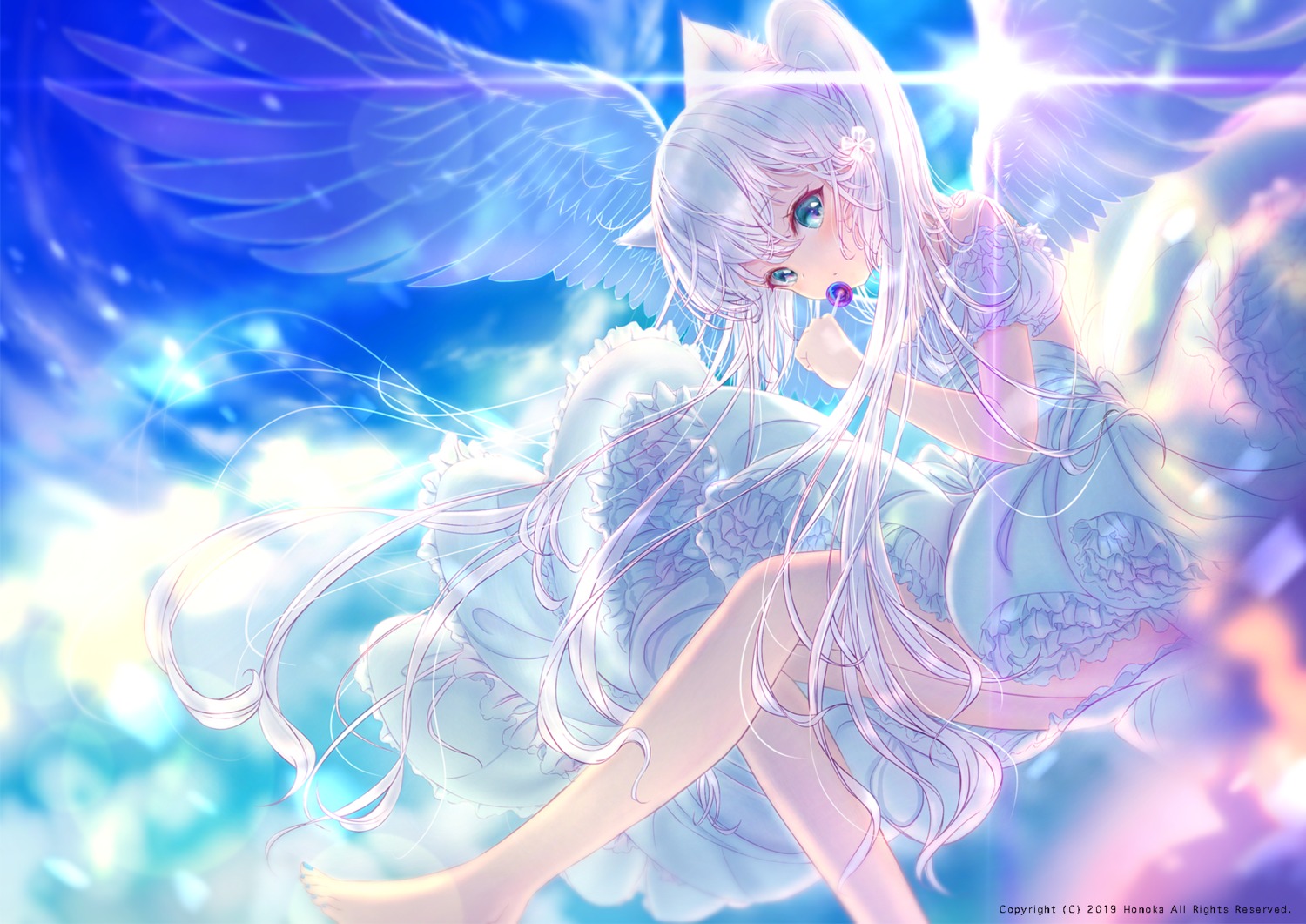 angel, animal_ears, dress, hou_no_ka, nekomimi, skirt_lift, wings