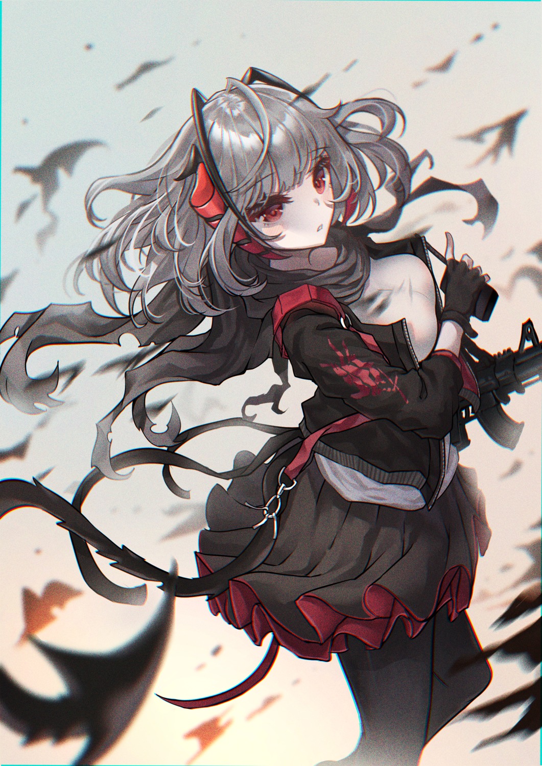 arknights, gun, mecha_(alswp), pantyhose, skirt_lift, w_(arknights)