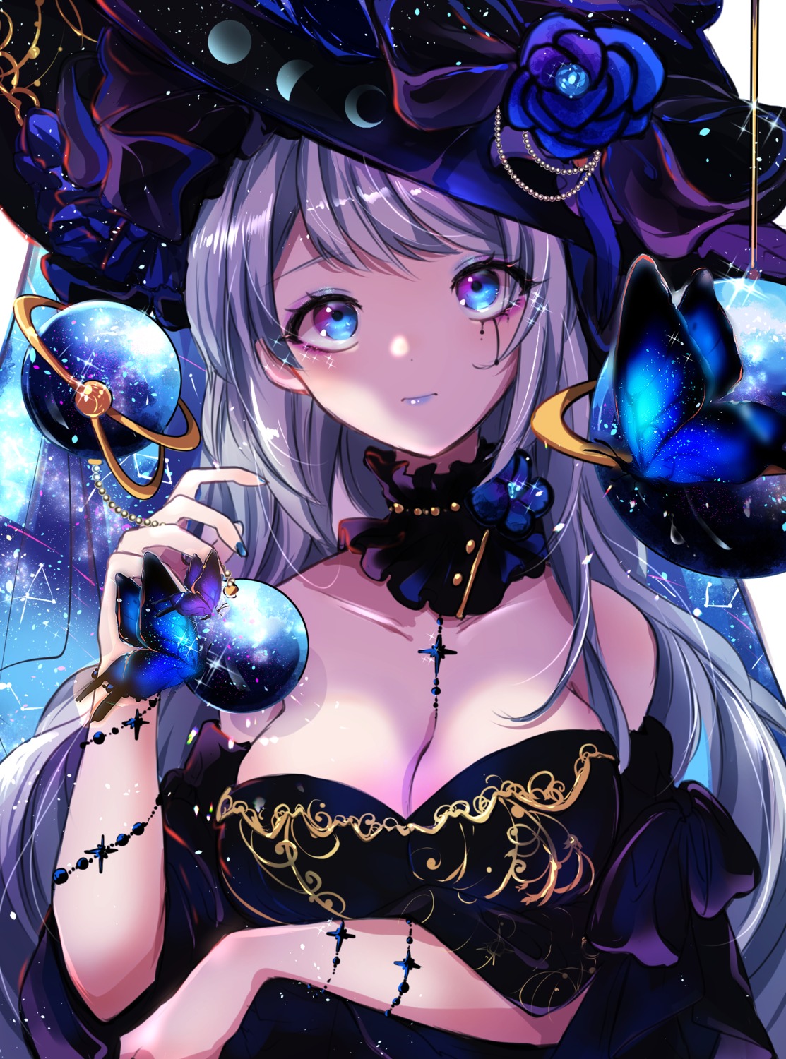 beni_ttt, breast_hold, cleavage, no_bra, tattoo, witch