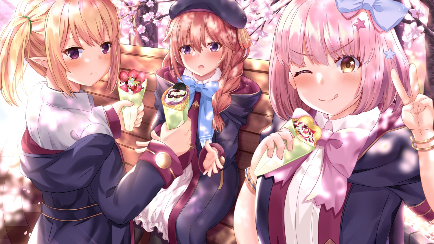 kazama_chieru, kuroe_hanako, pointy_ears, princess_connect!, princess_connect!_re:dive, seifuku, shingyouji_yuni, yagiryu