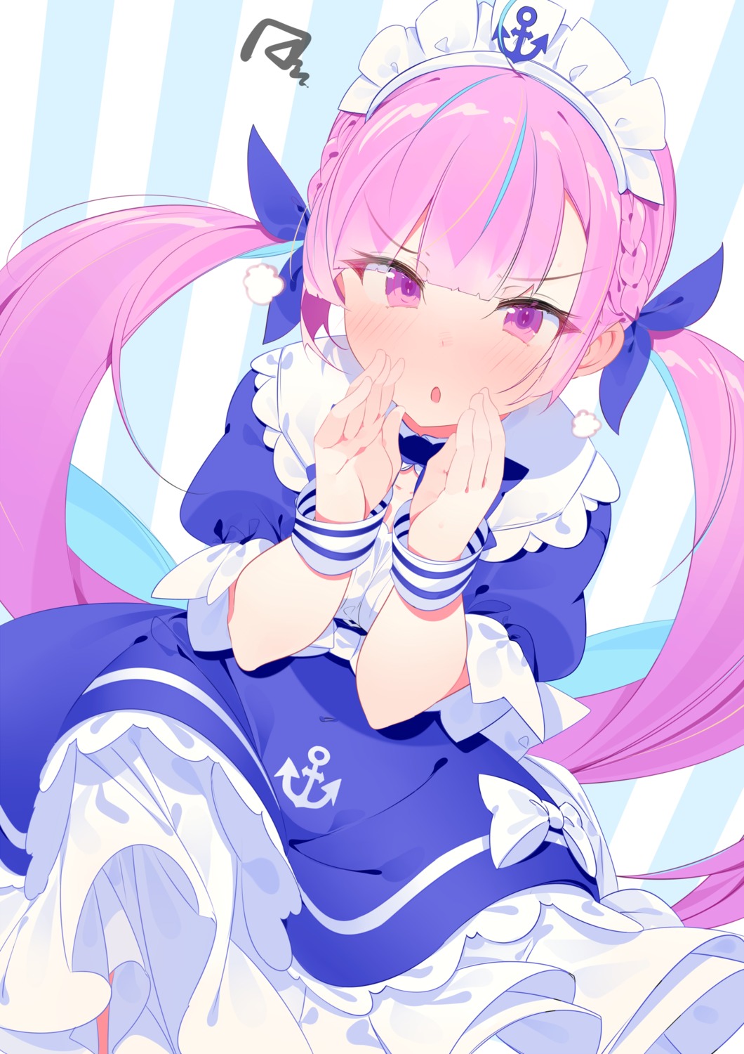 benio_(dontsugel), hololive, maid, minato_aqua, skirt_lift