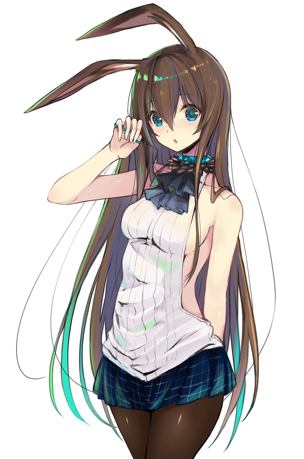 amiya_(arknights), animal_ears, arknights, bunny_ears, denken, no_bra, pantyhose