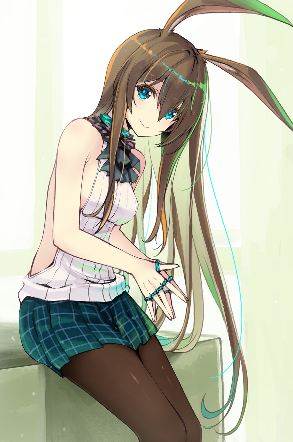 amiya_(arknights), animal_ears, arknights, bunny_ears, denken, no_bra, pantyhose