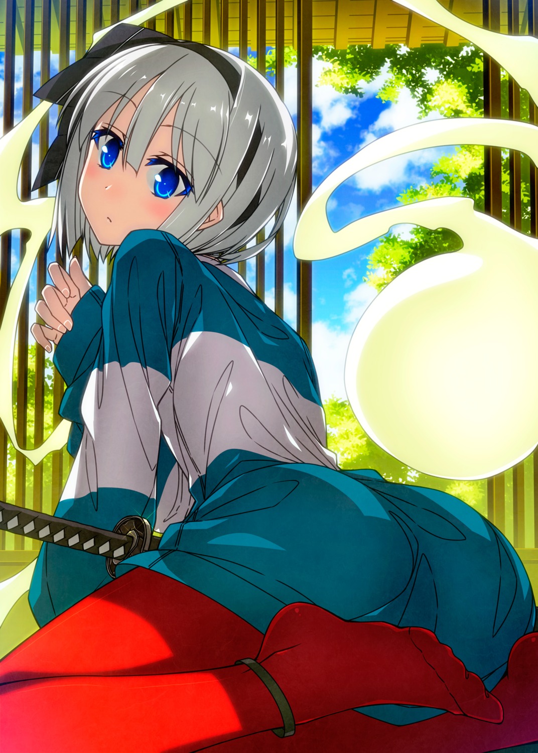 ass, dress, feet, konpaku_youmu, myon, pantyhose, sazanami_mio, sword