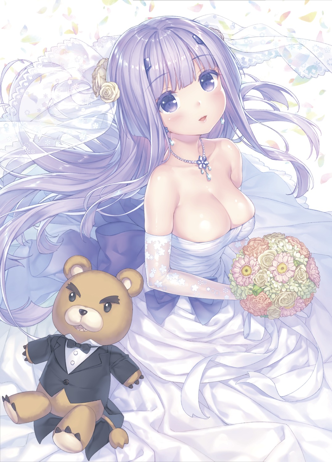 cleavage, dress, inia_sestina, muv-luv, muv-luv_alternative, no_bra, sayori, total_eclipse, wedding_dress