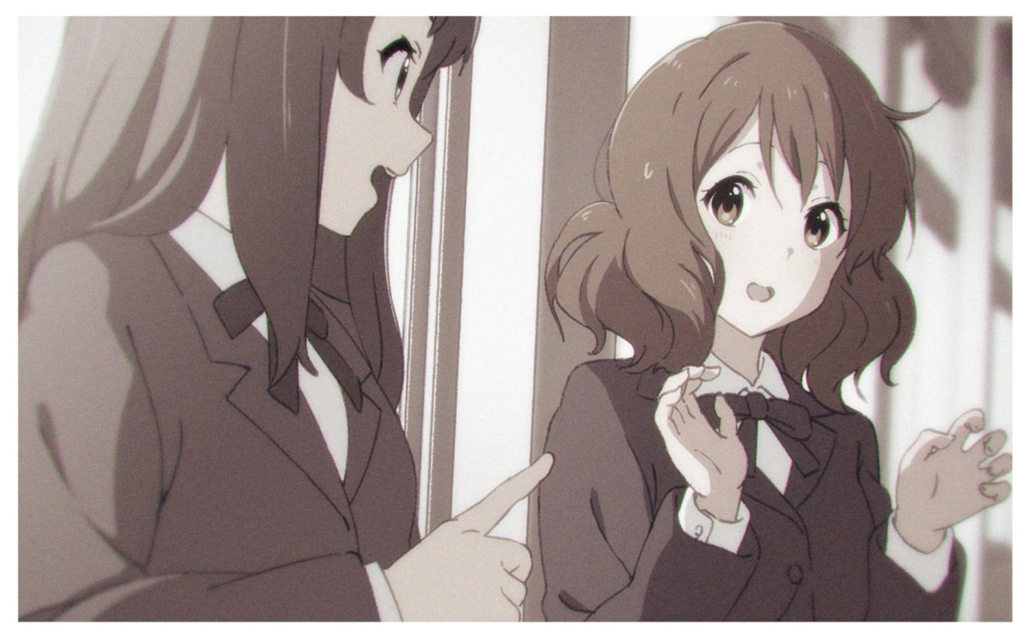 hibike!_euphonium, kousaka_reina, monochrome, oumae_kumiko, seifuku, tesseract_(retr0_0o)