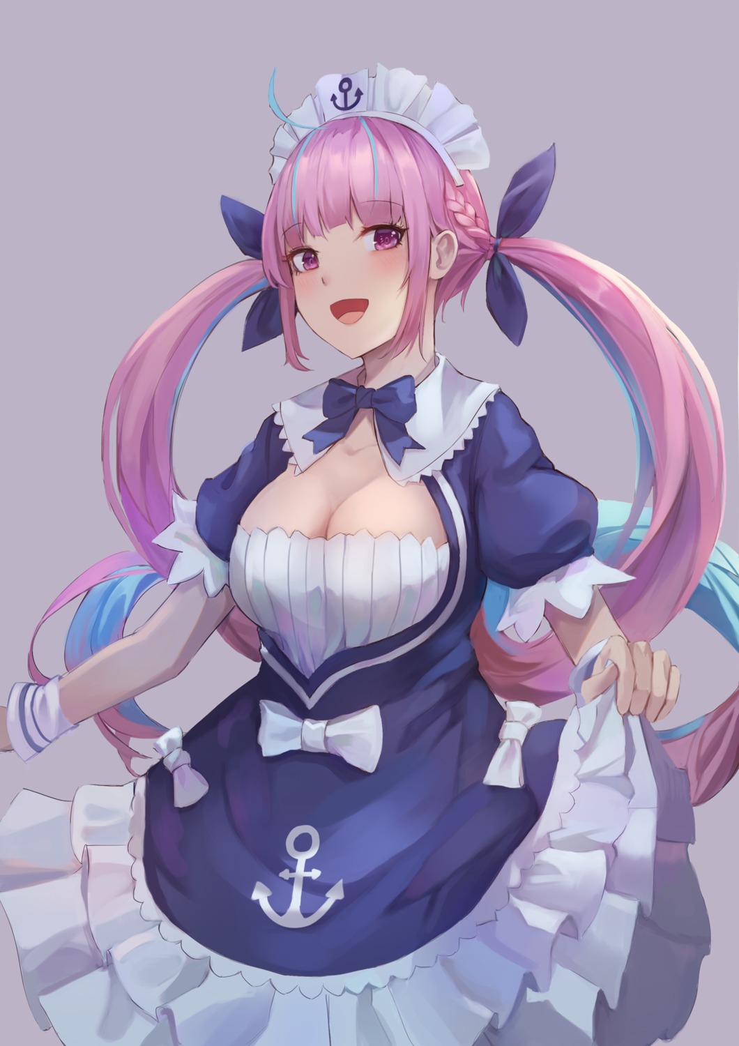 cleavage, eru_(eru_illust), hololive, maid, minato_aqua, skirt_lift