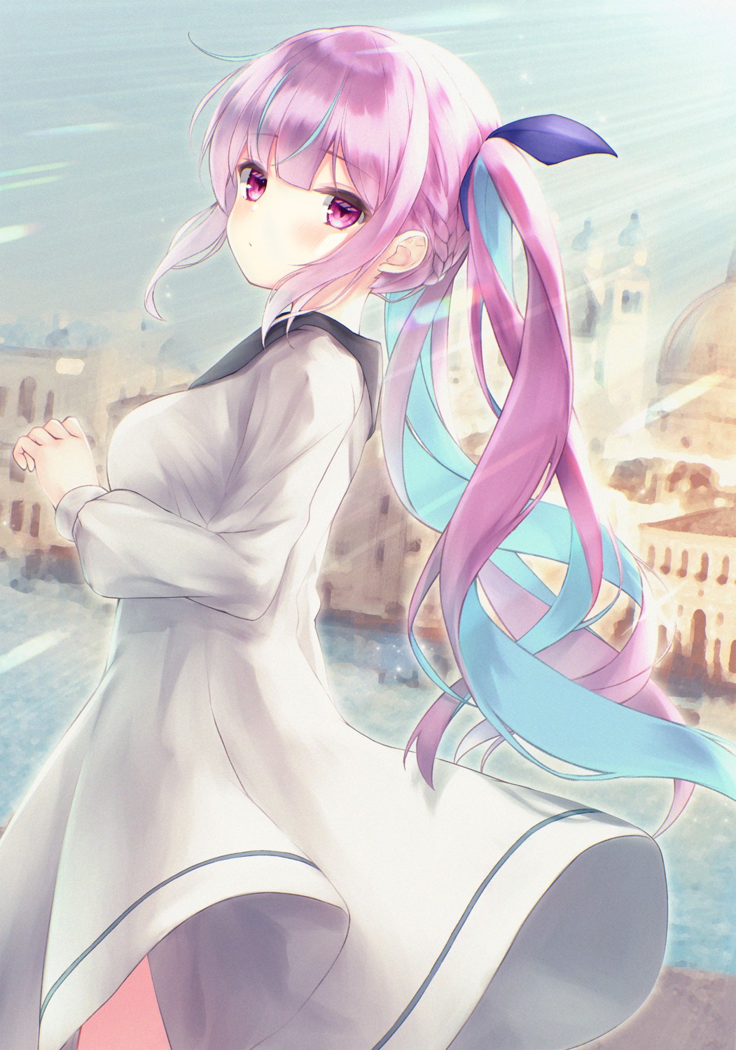 dress, hololive, minato_aqua, rupe_paperu, skirt_lift