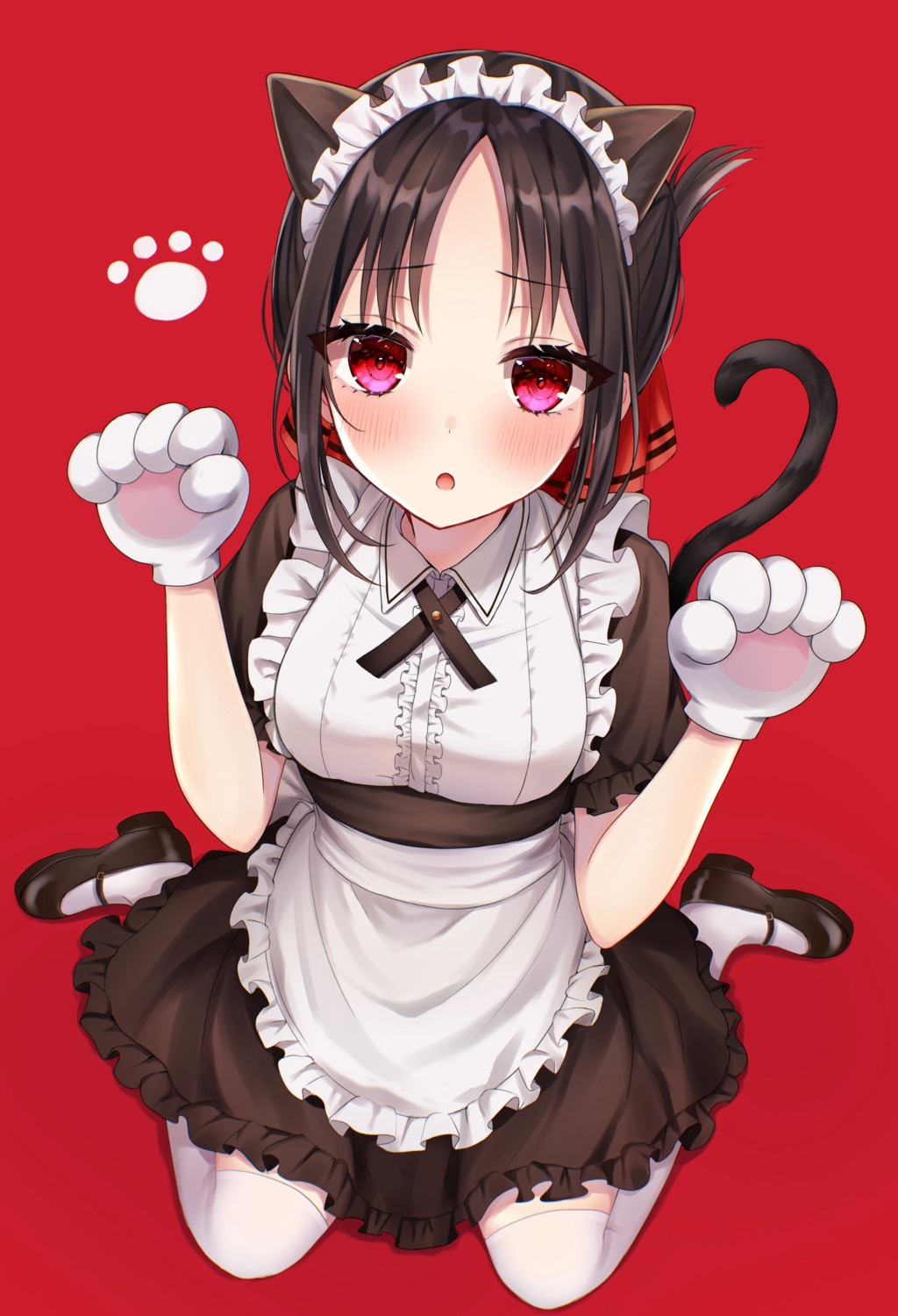 animal_ears, kaguya-sama_wa_kokurasetai_~tensai-tachi_no_renai_zunousen~, maid, nekomimi, parum, shinomiya_kaguya, tail, thighhighs