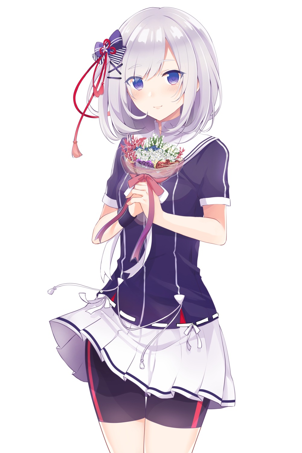bike_shorts, kuroha1873, nibukawa_manami, onsen_musume, seifuku, skirt_lift