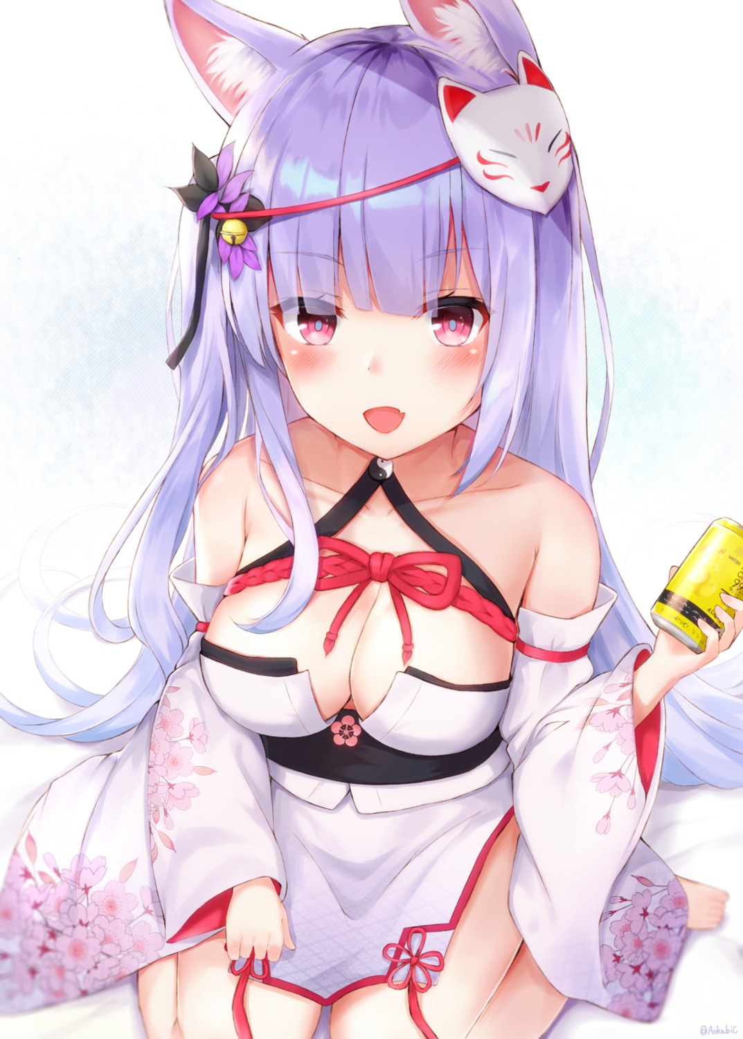 animal_ears, aokabi_(aokabic), japanese_clothes, kitsune, no_bra