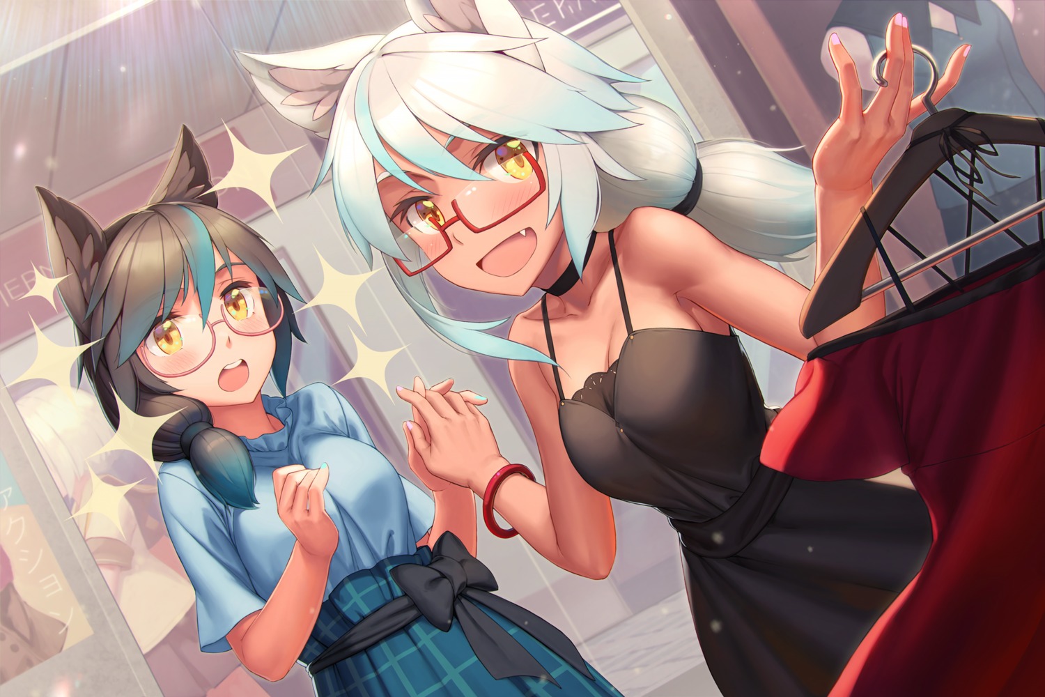 animal_ears, cleavage, dress, megane, qttsix, rotix