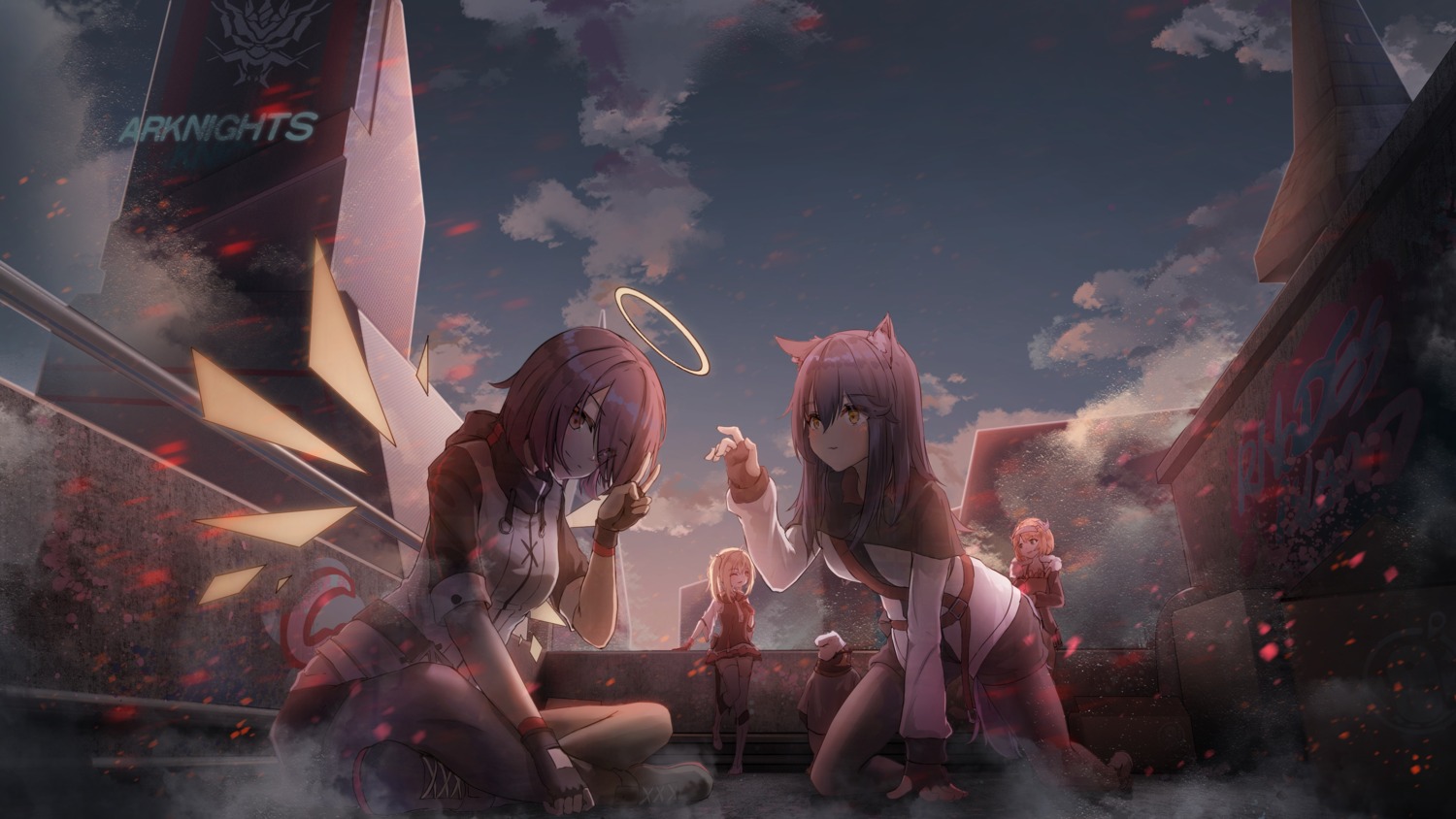 angel, animal_ears, arknights, caisena, croissant_(arknights), exusiai_(arknights), inumimi, pantyhose