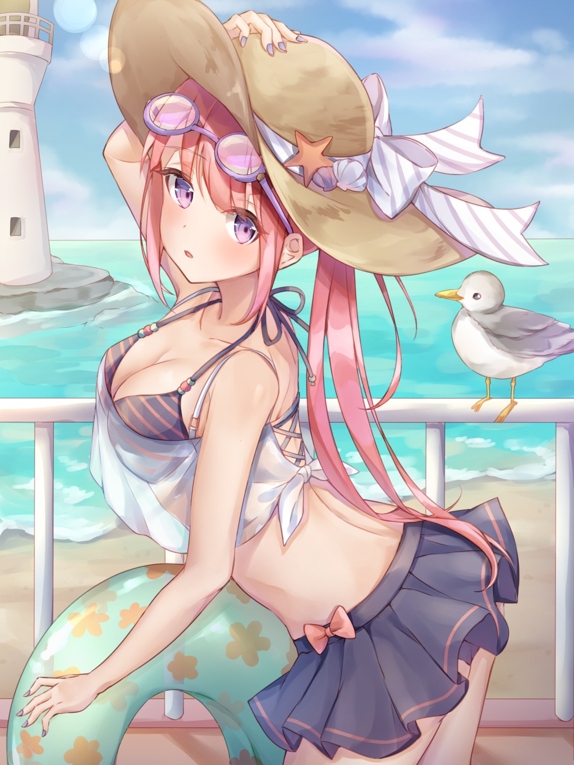 bikini_top, megane, poe_(528yuzunon), see_through, skirt_lift, swimsuits