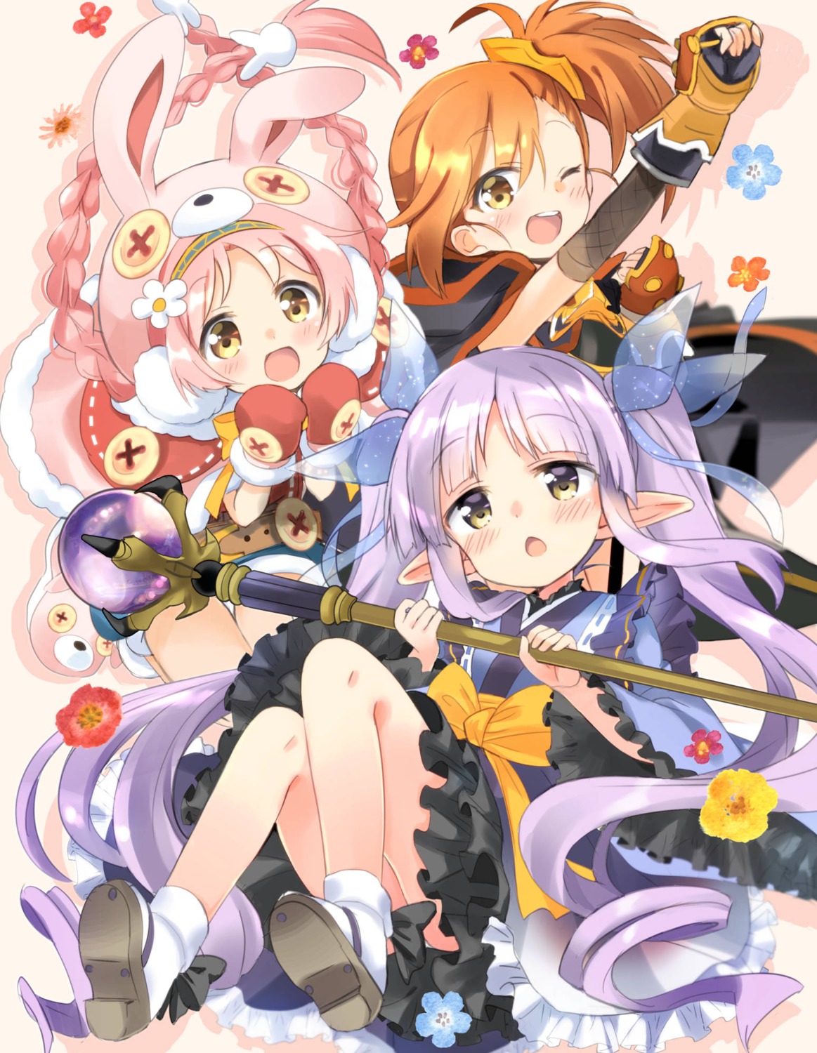 akane_mimi, animal_ears, armor, bunny_ears, hikawa_kyouka, hizuki_yayoi, hodaka_misogi, lolita_fashion