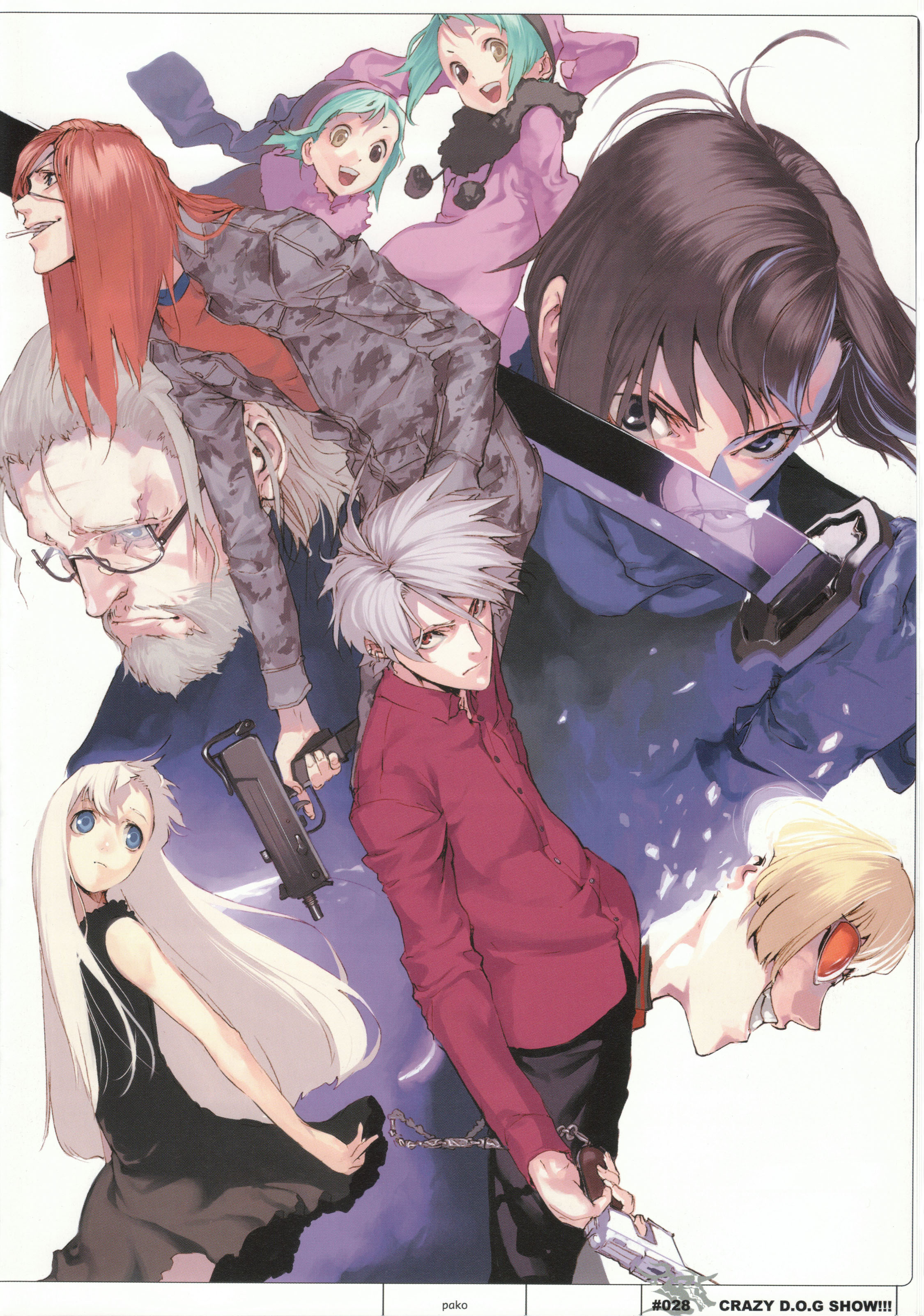 badou_nails, dogs, dress, fuyumine_naoto, giovanni_rammsteiner, gun, haine_rammsteiner, heterochromia, luki, megane, mihai_mihaeroff, nill, noki, pako, screening, sword