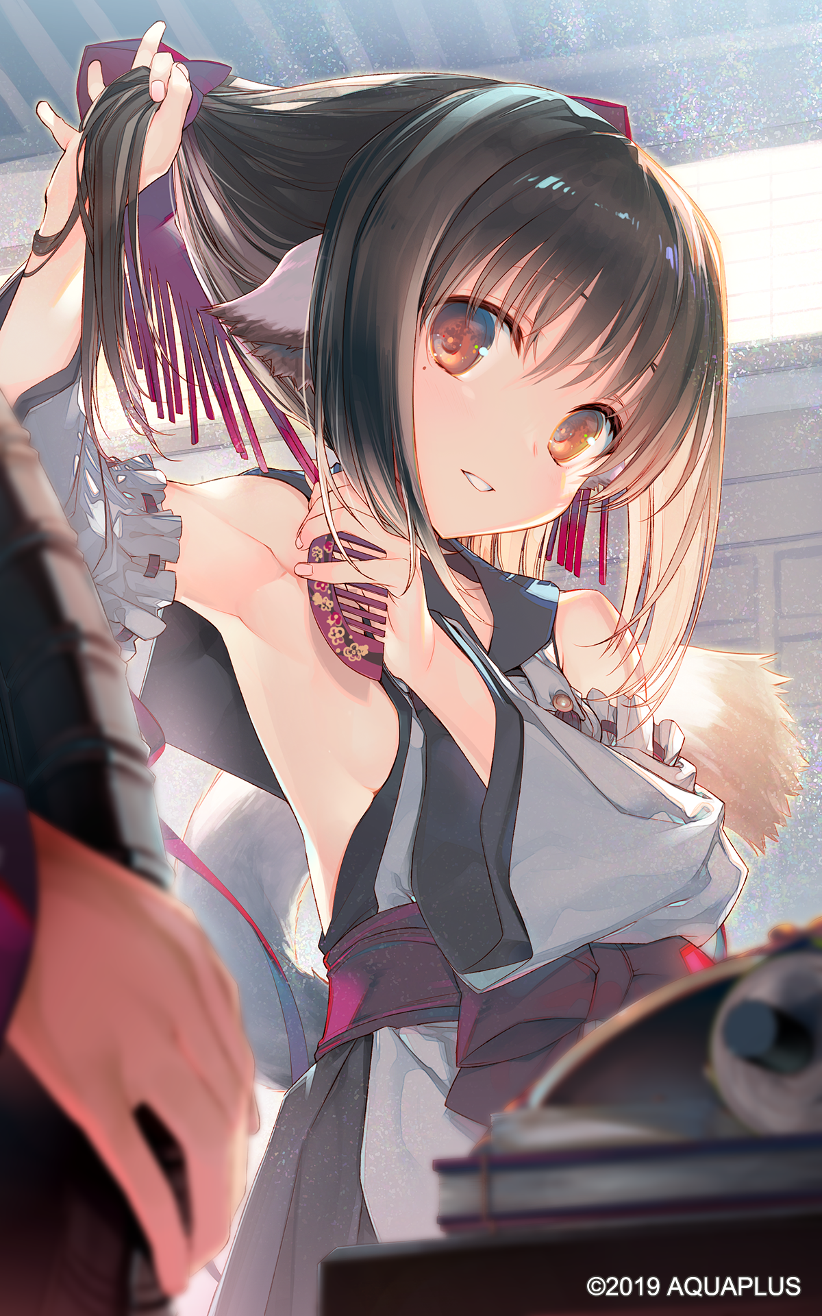 animal_ears, japanese_clothes, nekone_(utawarerumono), tail, tatami_to_hinoki, utawarerumono