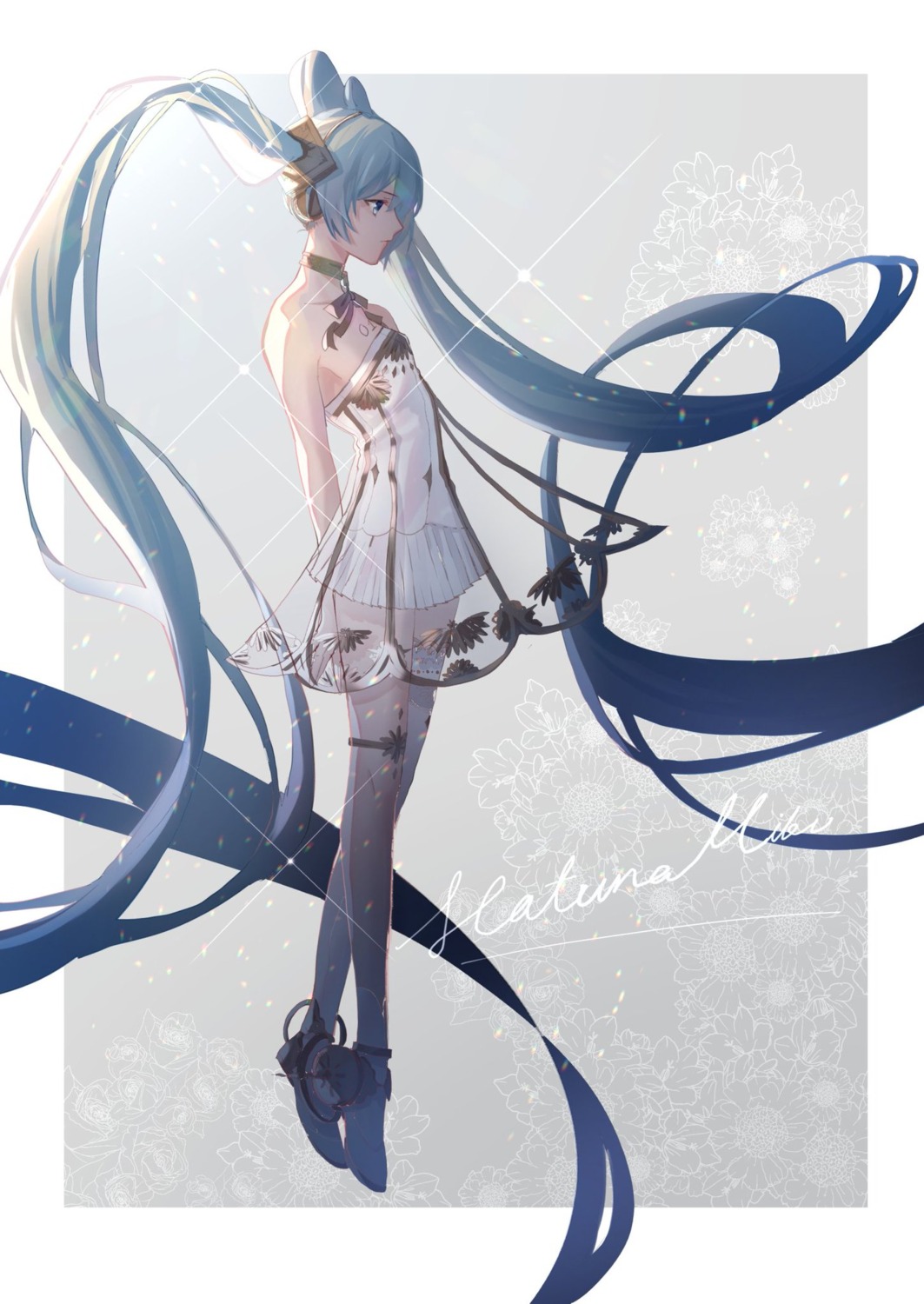 aono_99, dress, garter, gramophone_miku, hatsune_miku, hatsune_miku_symphony, see_through, vocaloid
