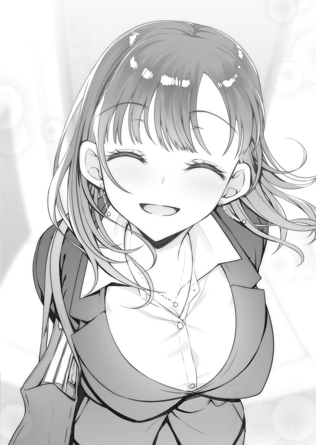 asahina_hikage, business_suit, cleavage, monochrome