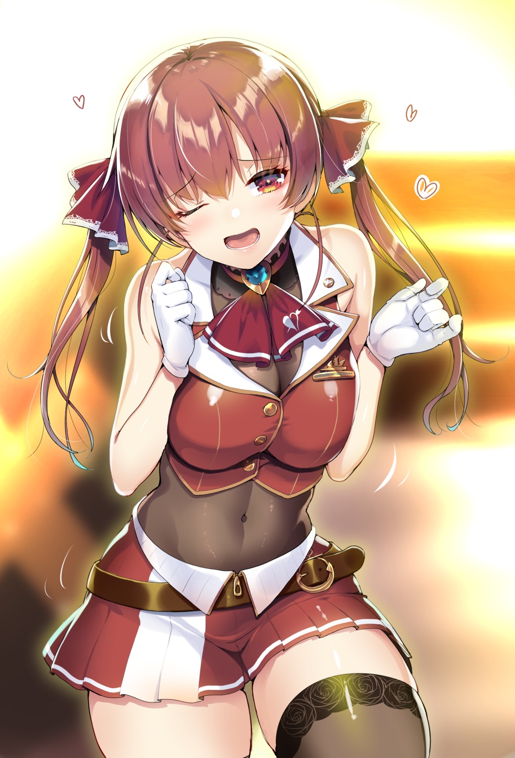 akahito, breast_hold, hololive, houshou_marine, thighhighs