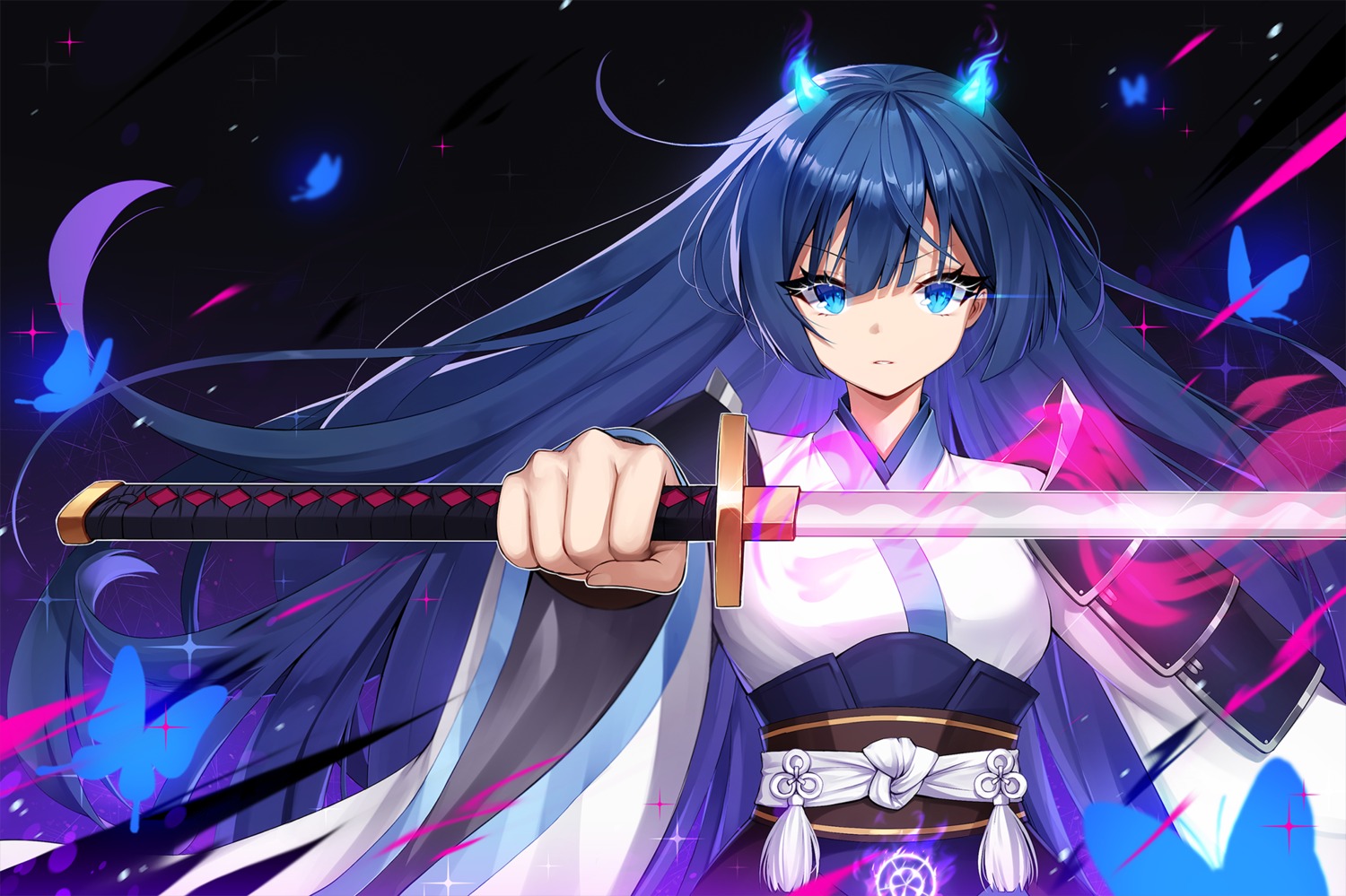 ankkoyom, horns, illusion_connect, japanese_clothes, sword