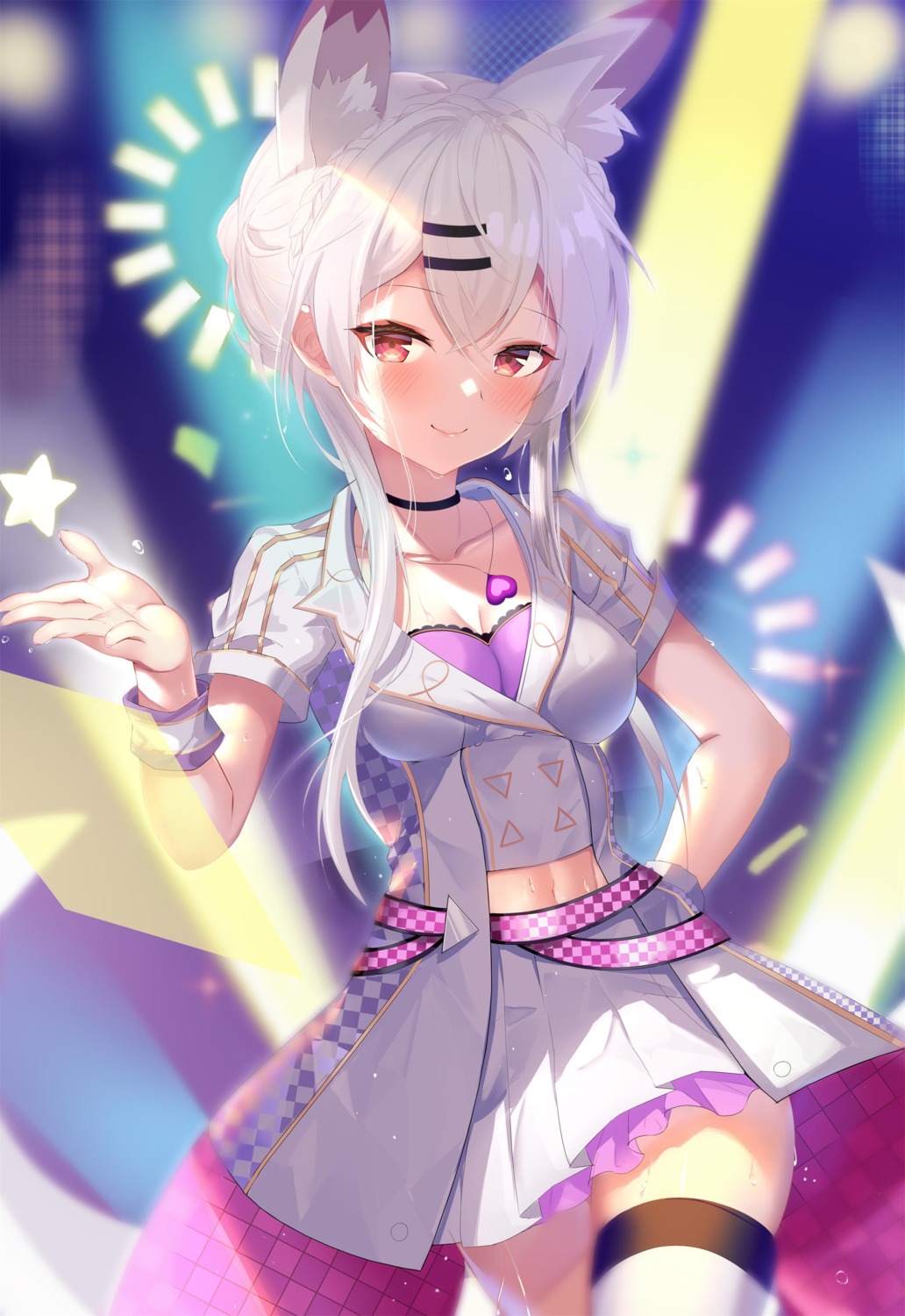 animal_ears, cleavage, jinguuji_tamamo, kitsune, revdol!_virtual_idols_next_to_you, thighhighs, zhongwu_chahui