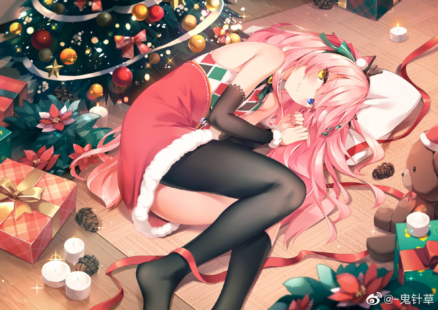 animal_ears, chen_bin, christmas, dress, eksistere_kyrenia, girl_cafe_gun, girl_cafe_gun_ii, heterochromia, horns, pantyhose