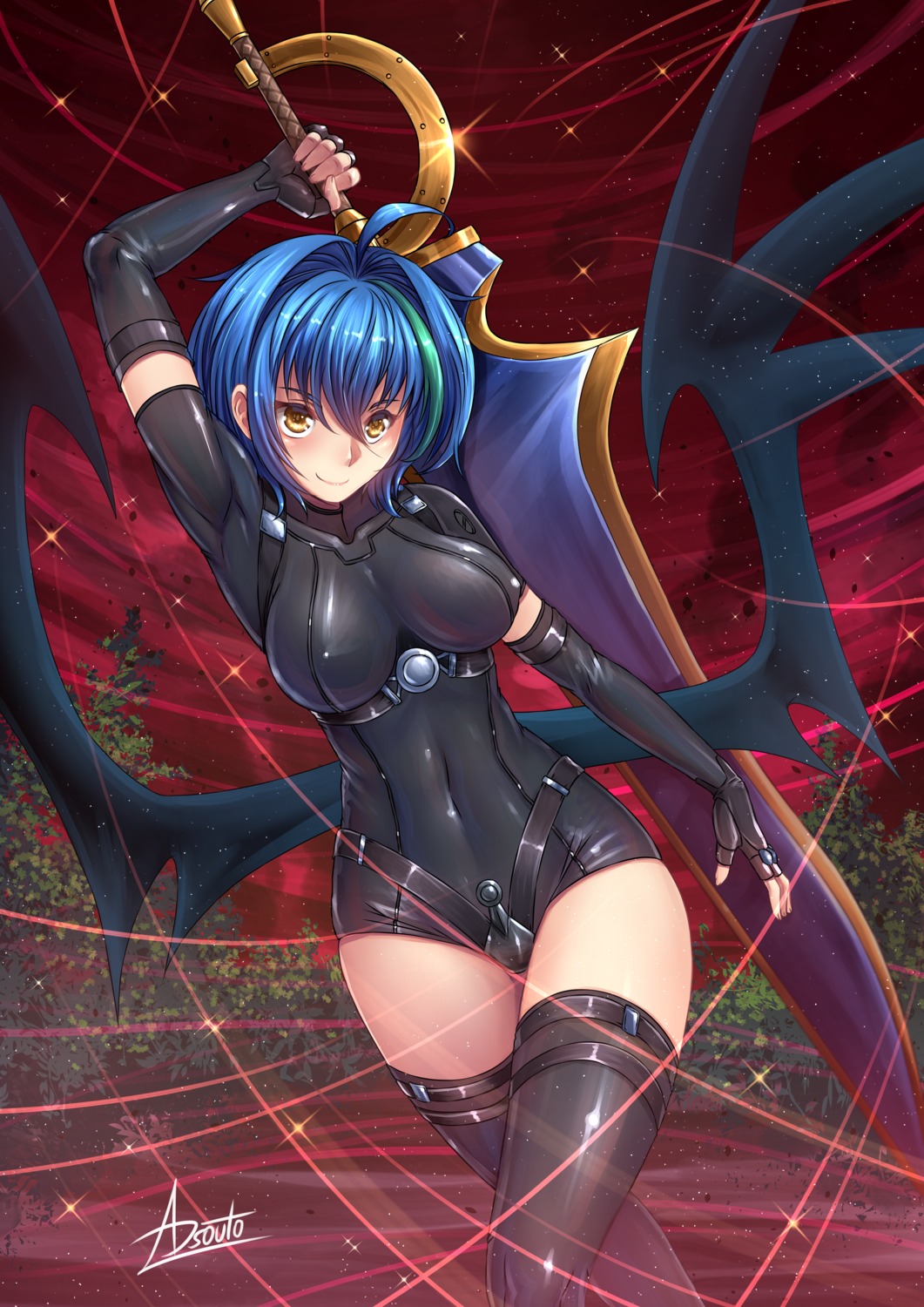 adsouto, bodysuit, garter, highschool_dxd, sword, thighhighs, wings, xenovia_quarta