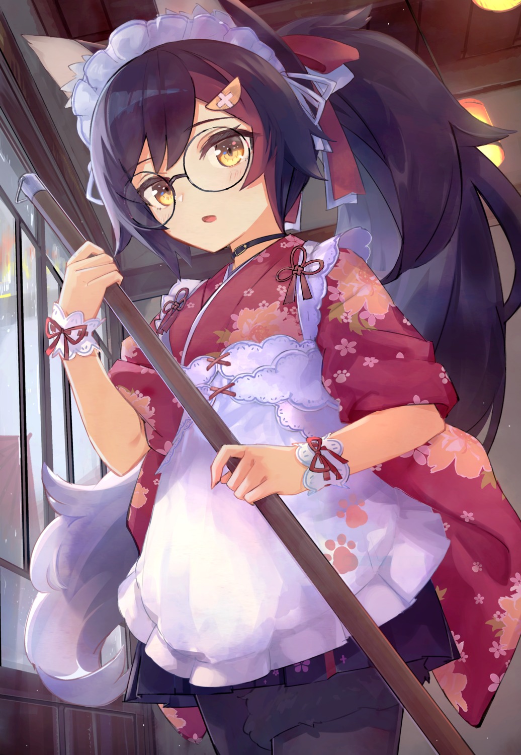 animal_ears, hololive, hololive_gamers, maid, megane, ookami_mio, t6, tail